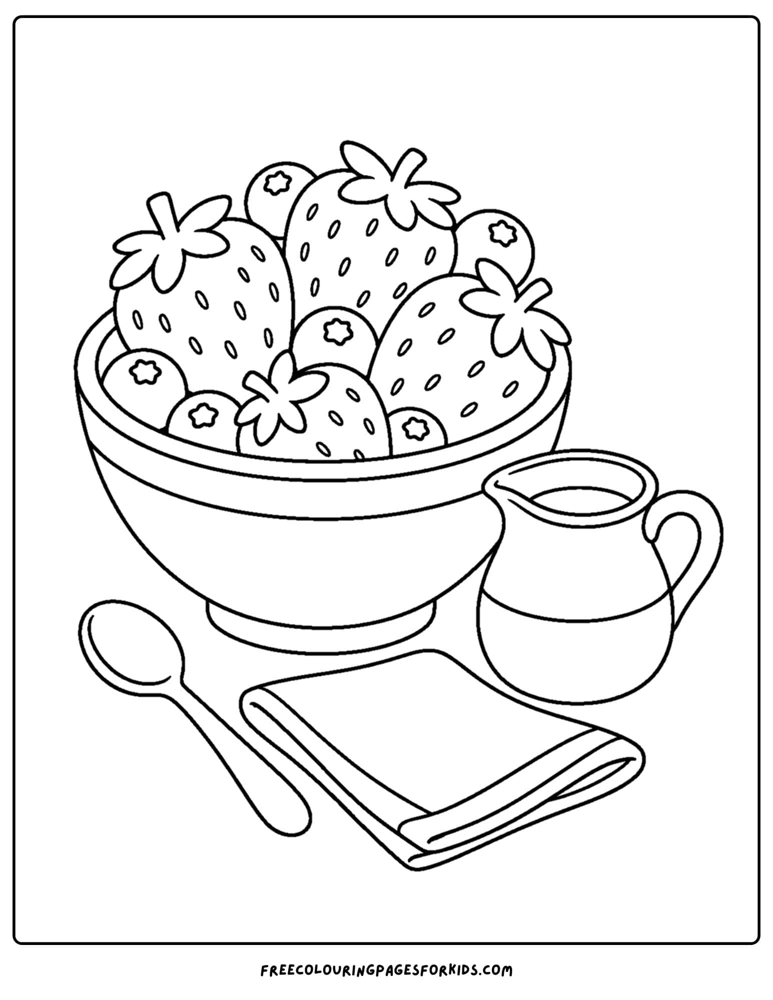 a pottery coloring page showing a pottery bowl full of strawberries