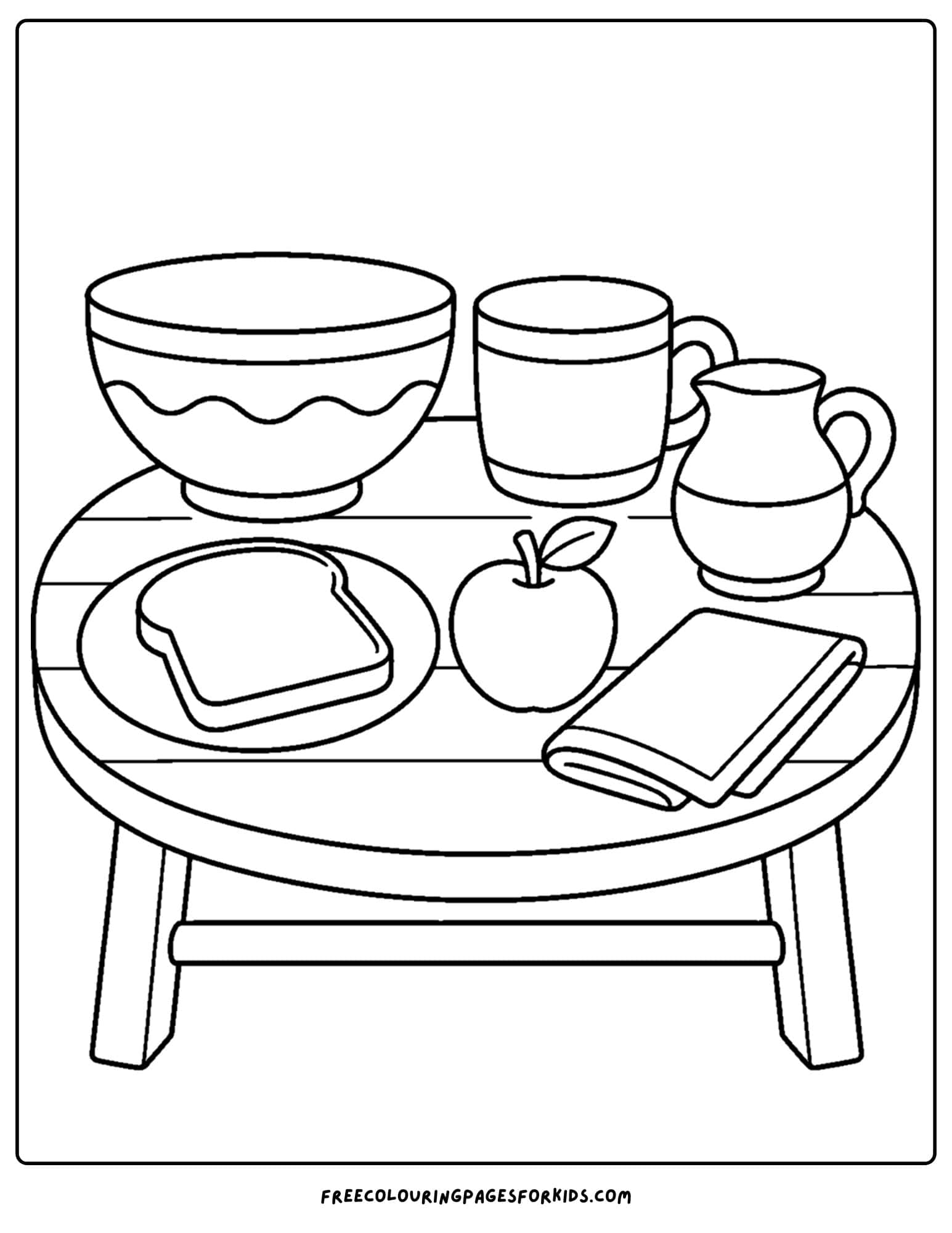 a pottery coloring page showing a breakfast table set