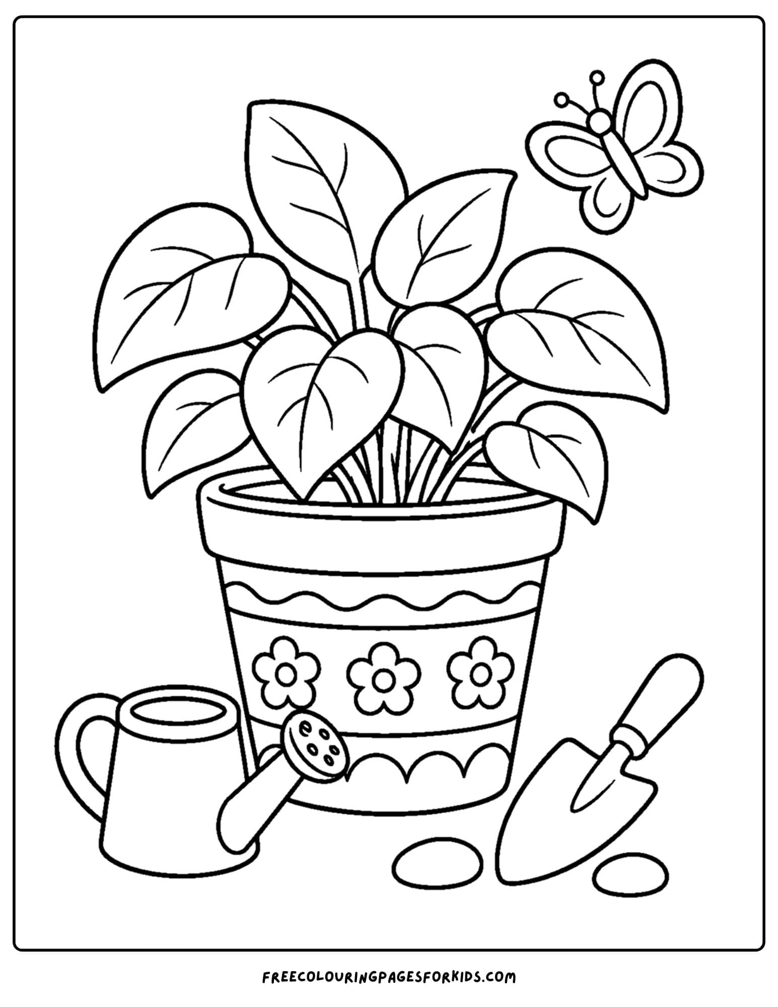 a pottery coloring page showing a decorated pit used for a plant