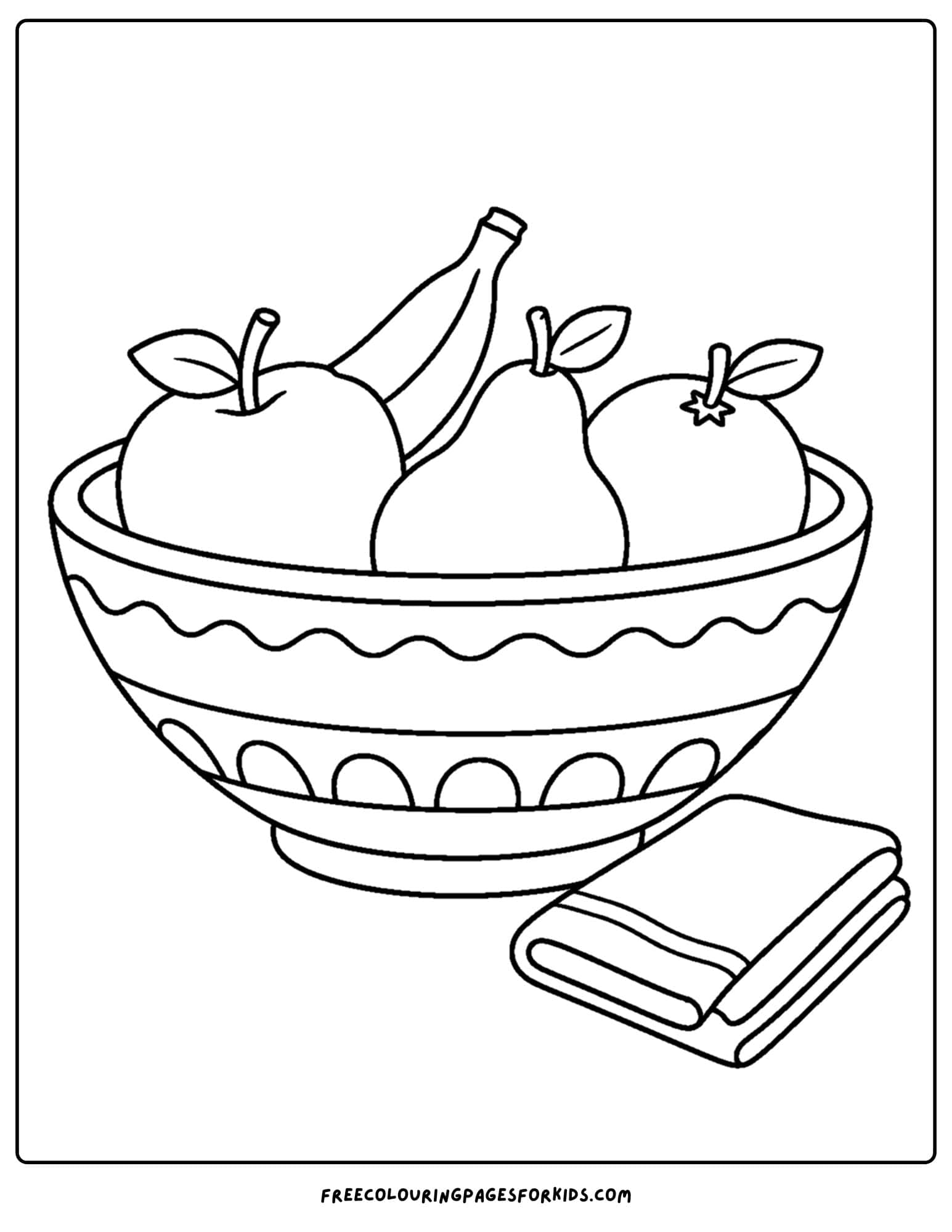 a pottery coloring page showing a decorated fruit bowl