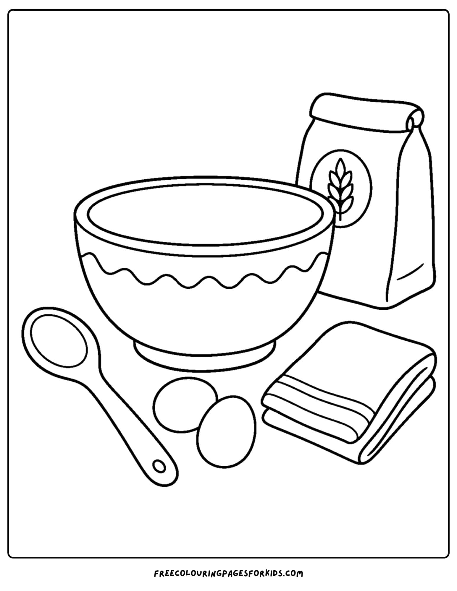 a pottery coloring page showing a kitchen mixing bowl
