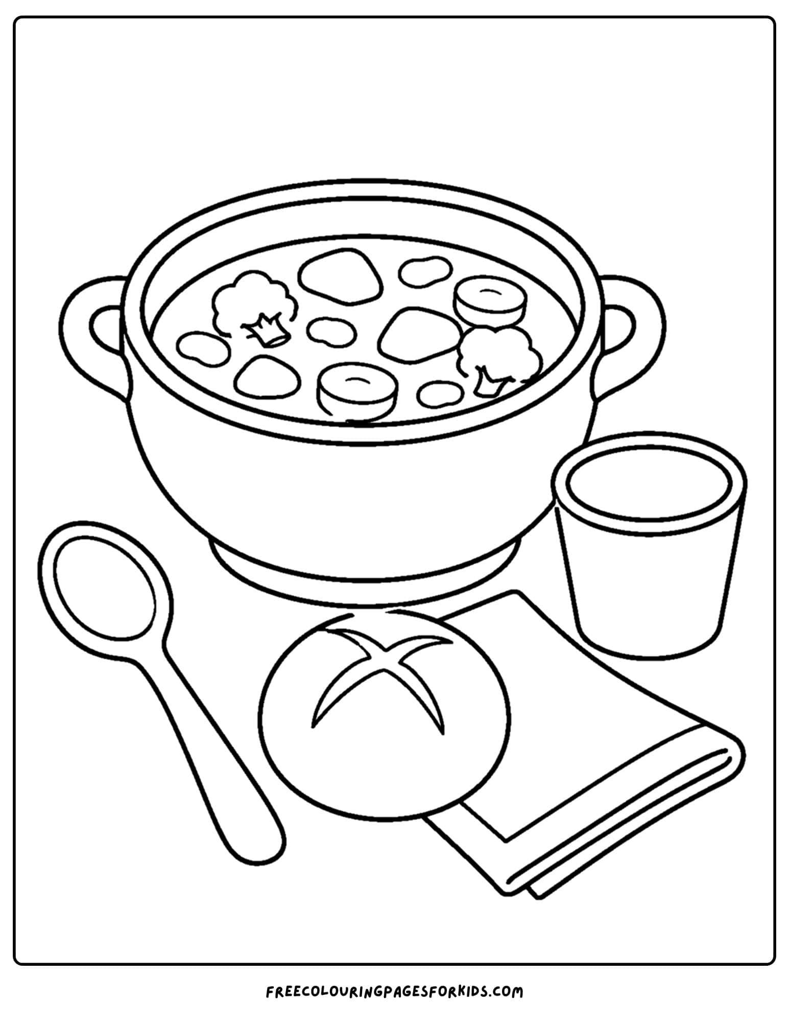 a pottery coloring page showing a soup bowl