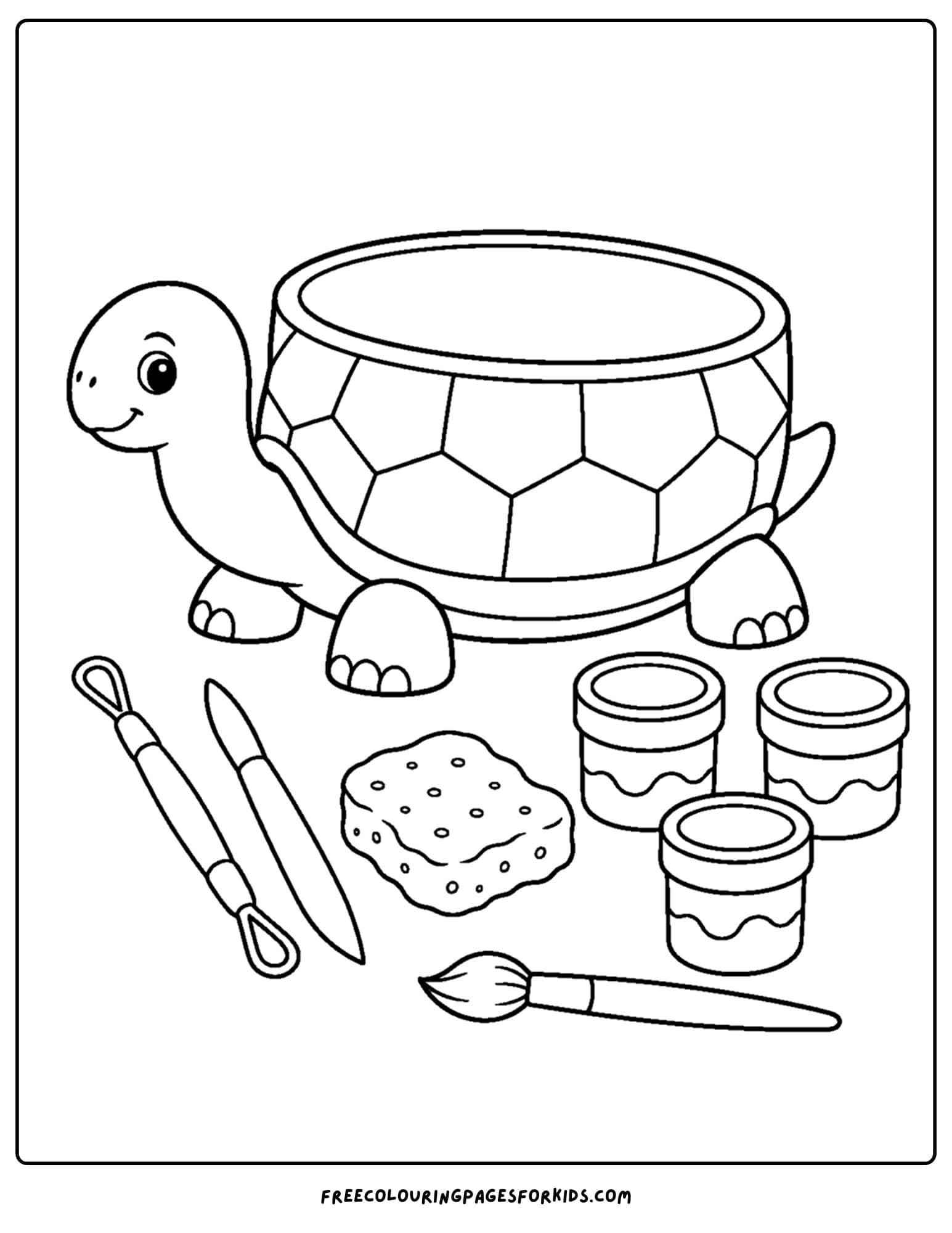 a pottery coloring page showing a turtle shaped bowl
