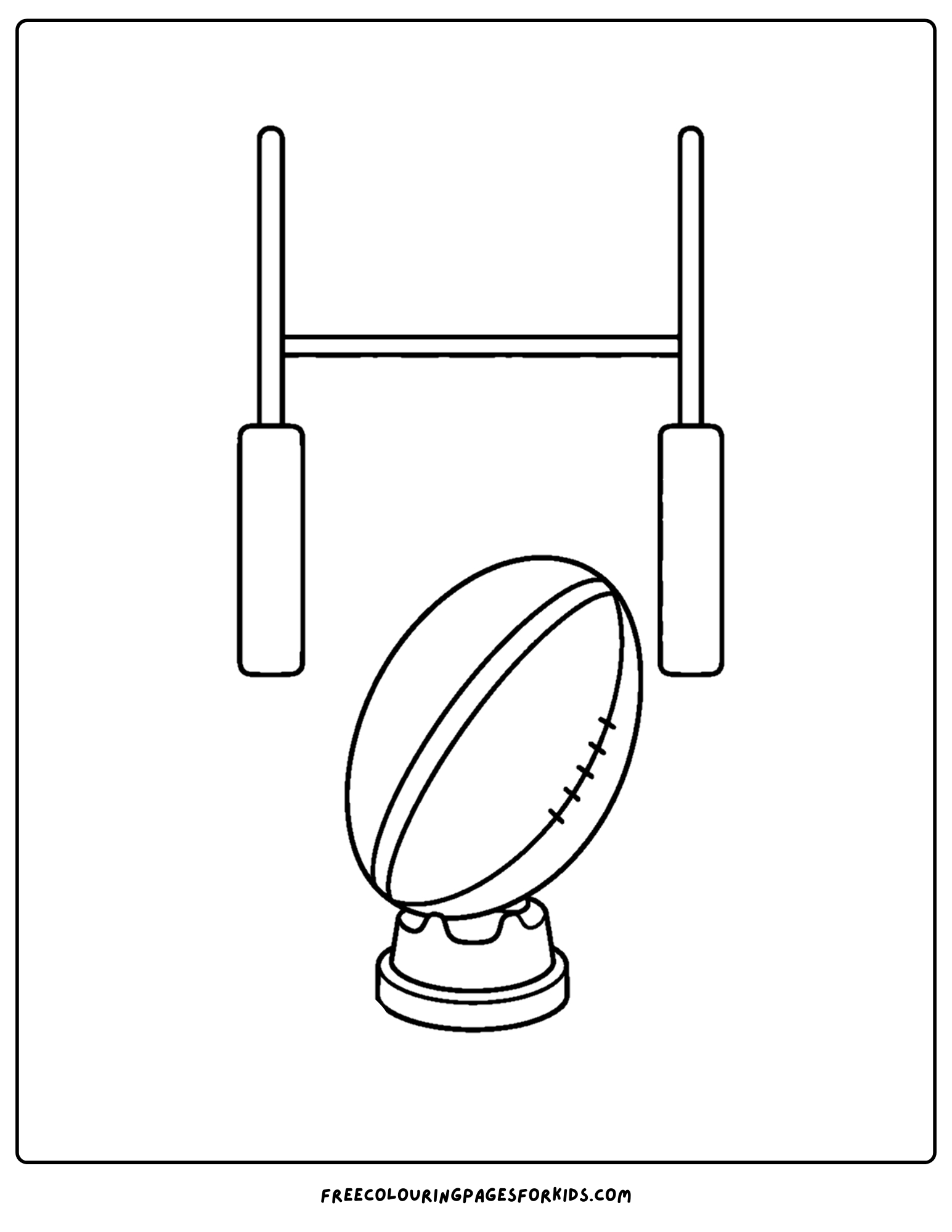 a coloring page of a rugby ball on a tee