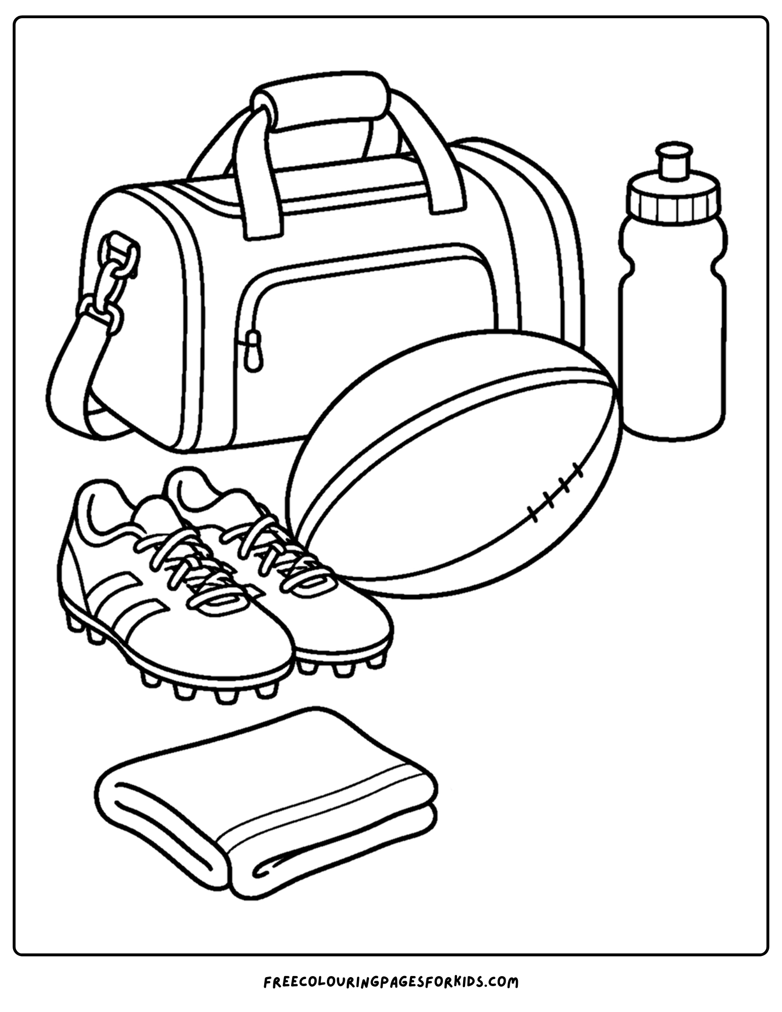 a coloring page of a rugby ball and boots