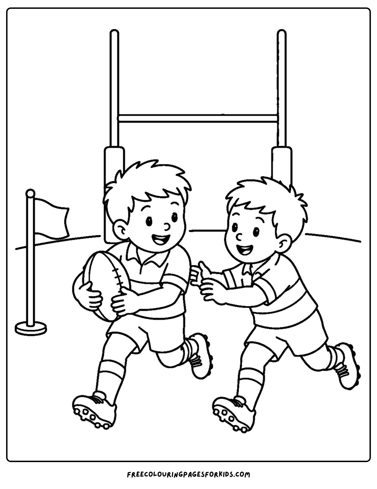 a coloring page of a rugby player chasing another player with the ball