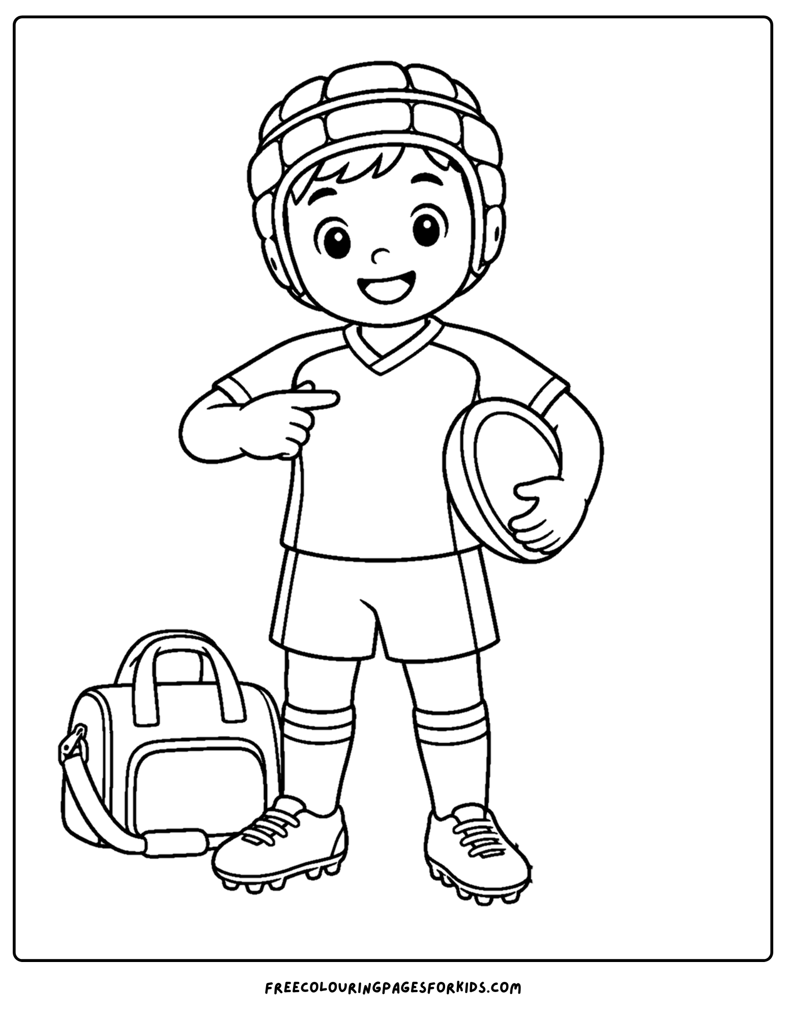 a coloring page of a rugby player showing off their jersey