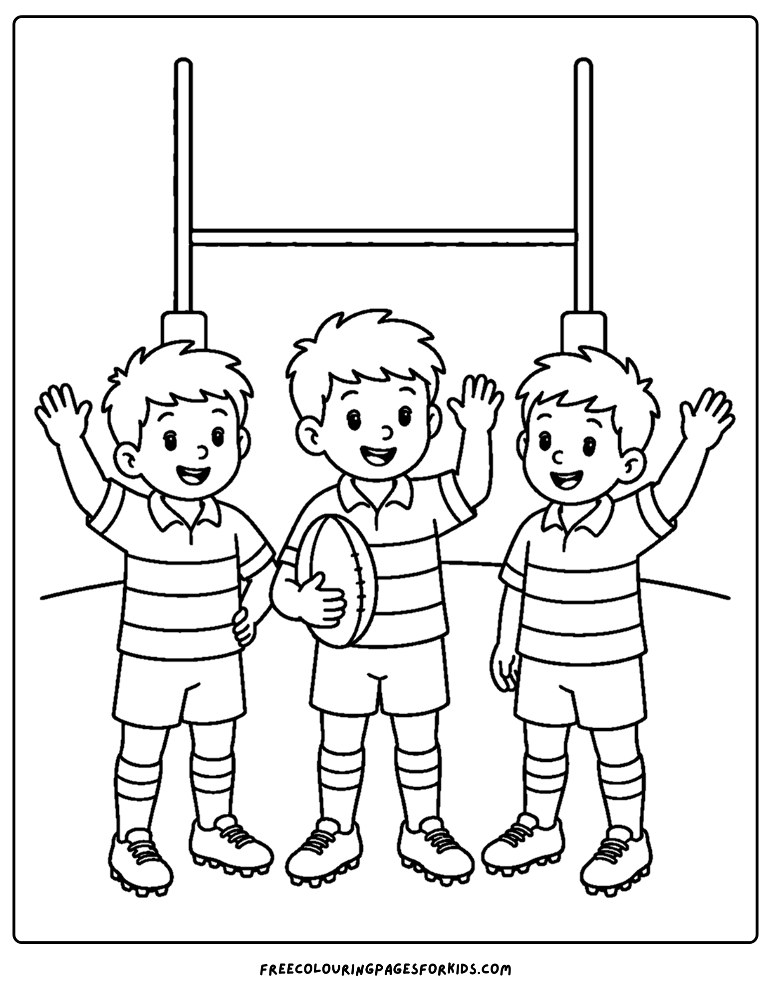 a coloring page of a rugby player and teammates waving
