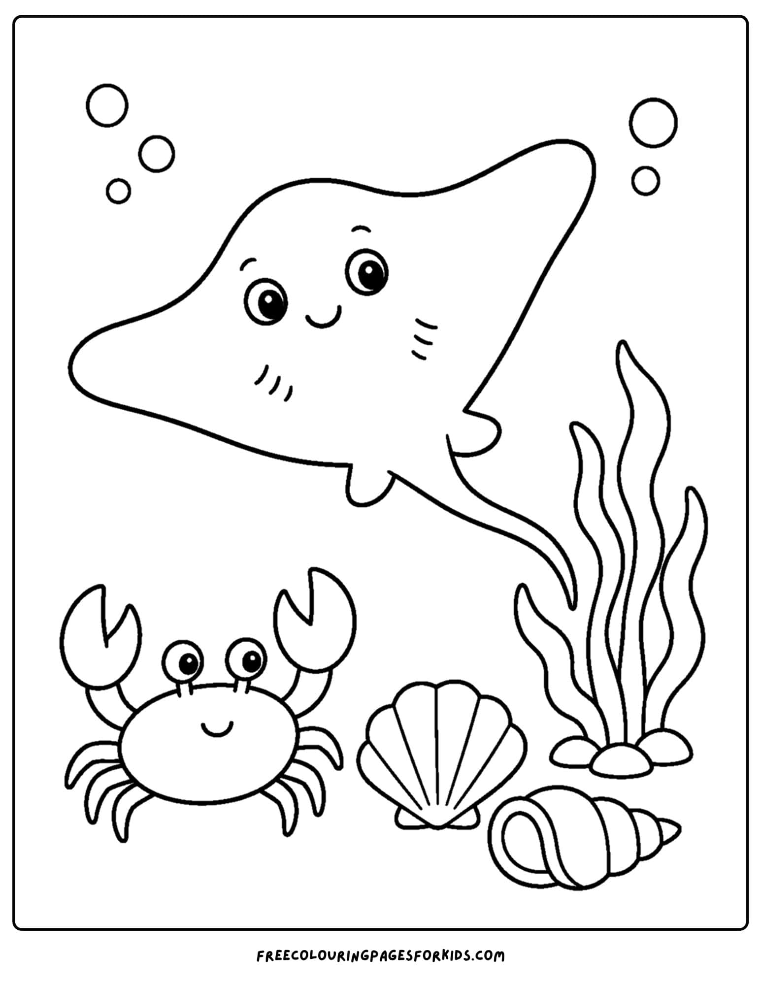 a coloring page of a stingray and a crab