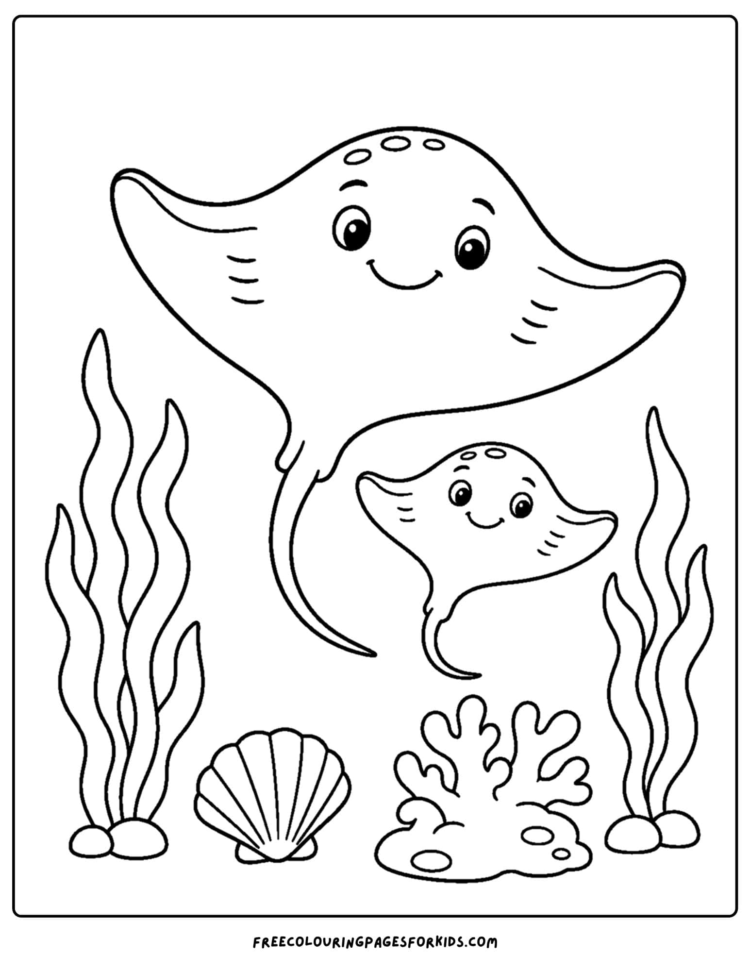 a coloring page of a stingray and a baby