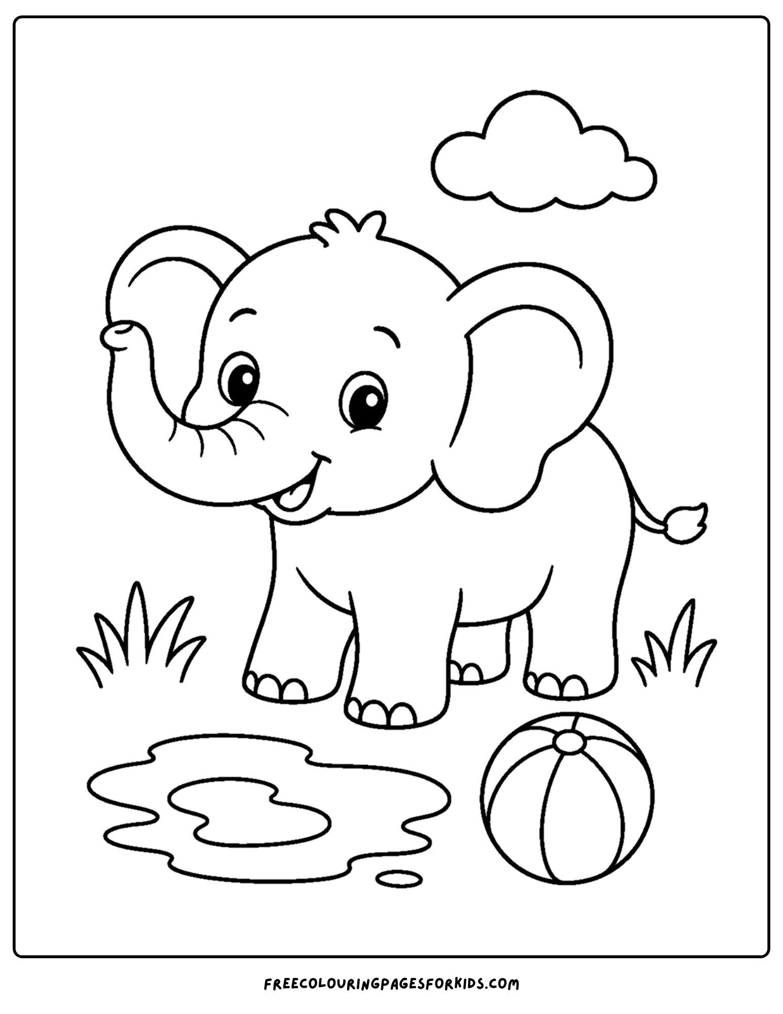 a toddler themed coloring page showing a baby elephant