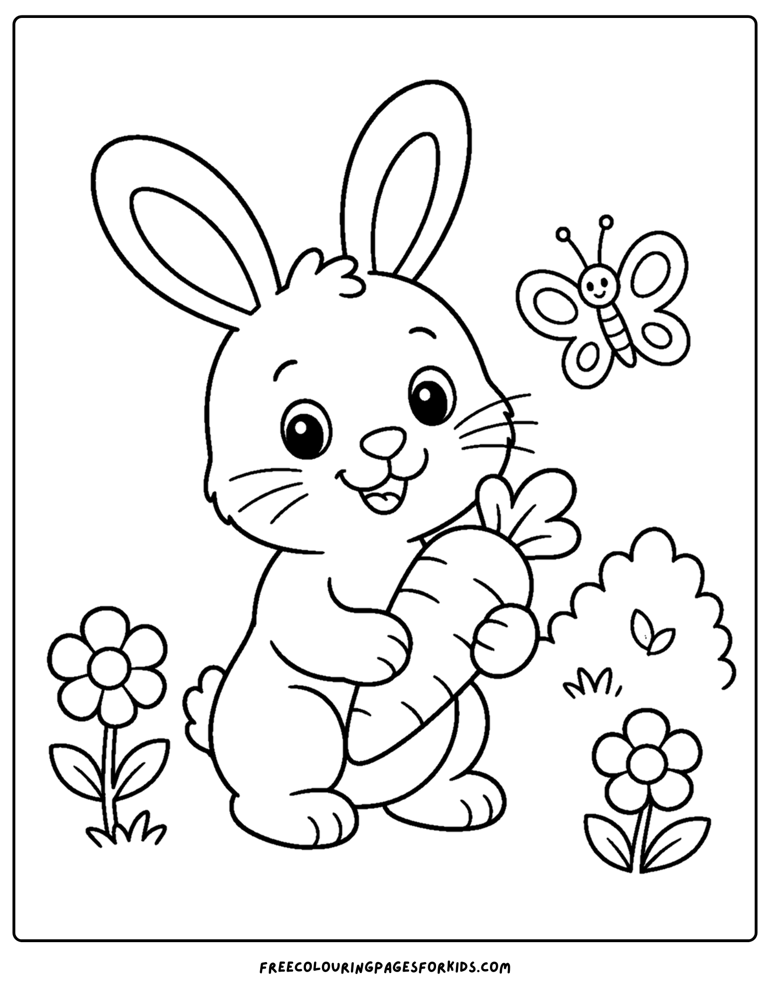 a toddler themed coloring page showing a bunny with a carrot