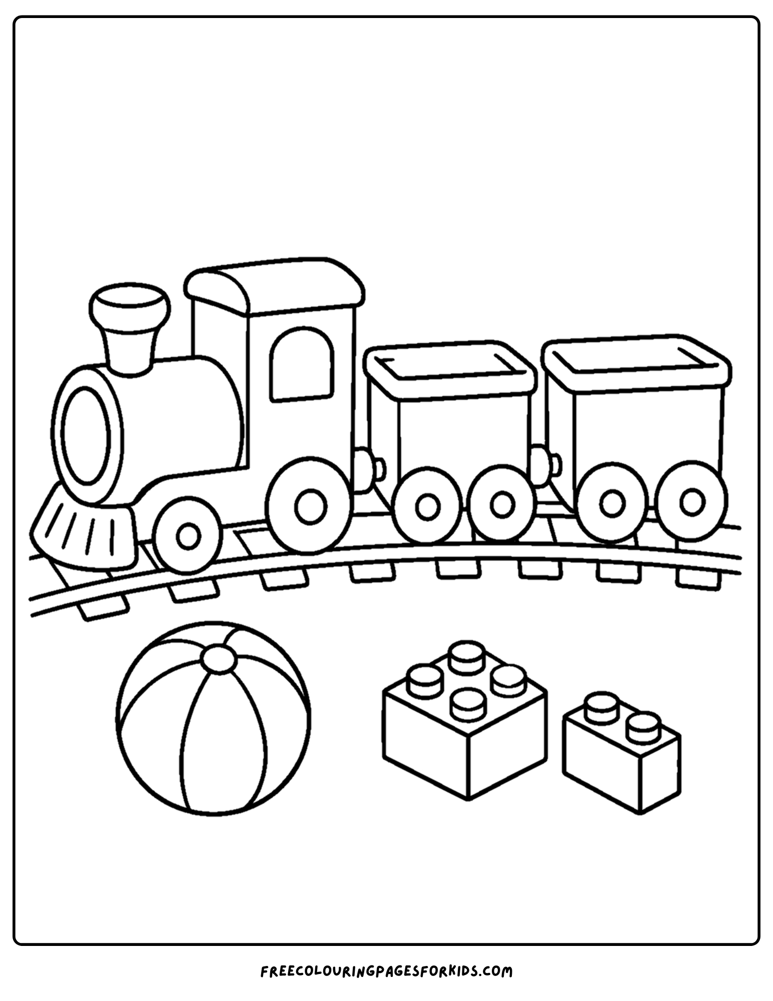 a toddler themed coloring page showing a toy train