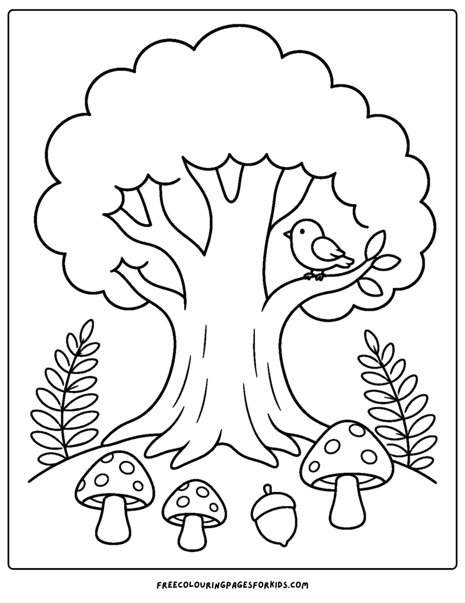 a coloring page of a big old tree