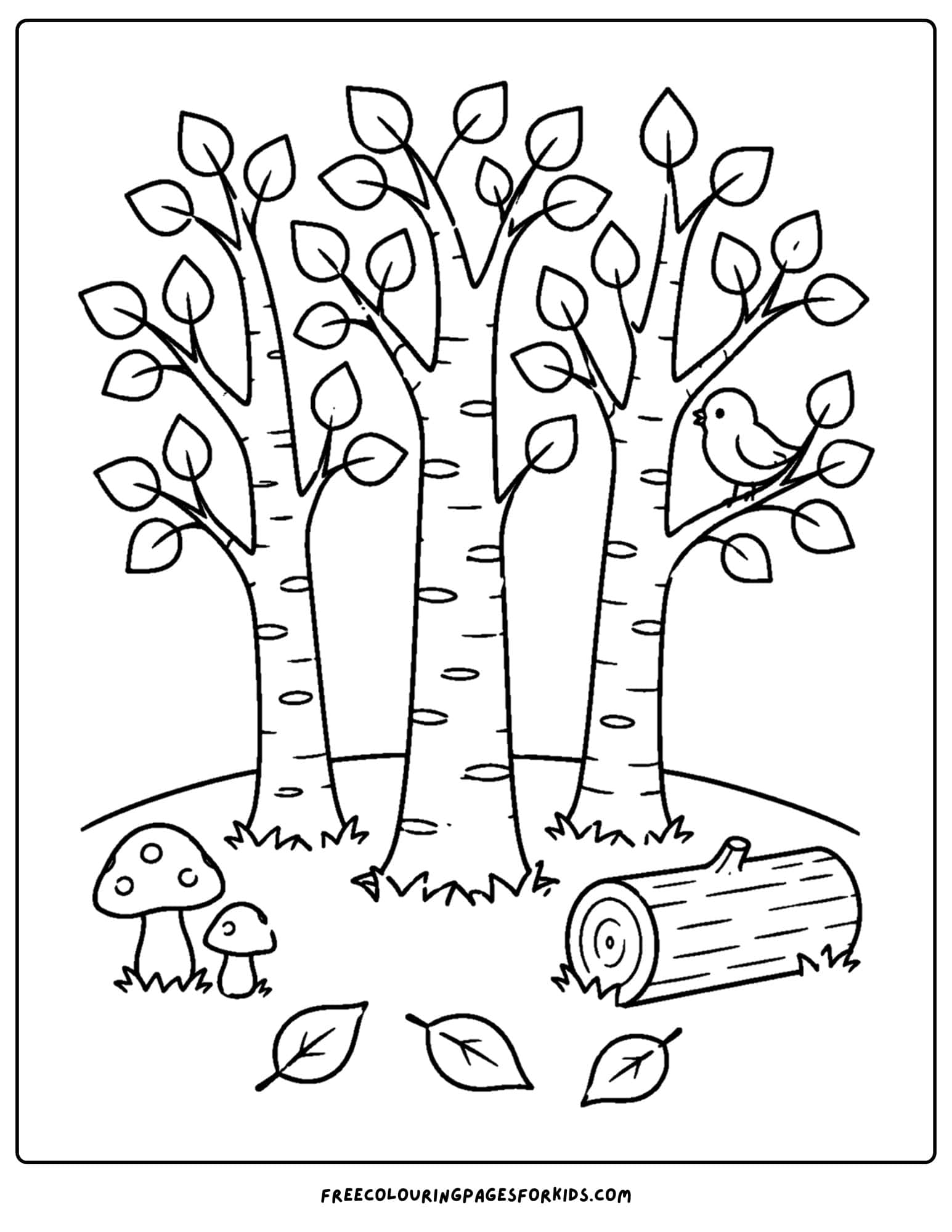 a coloring page of a birch tree grove