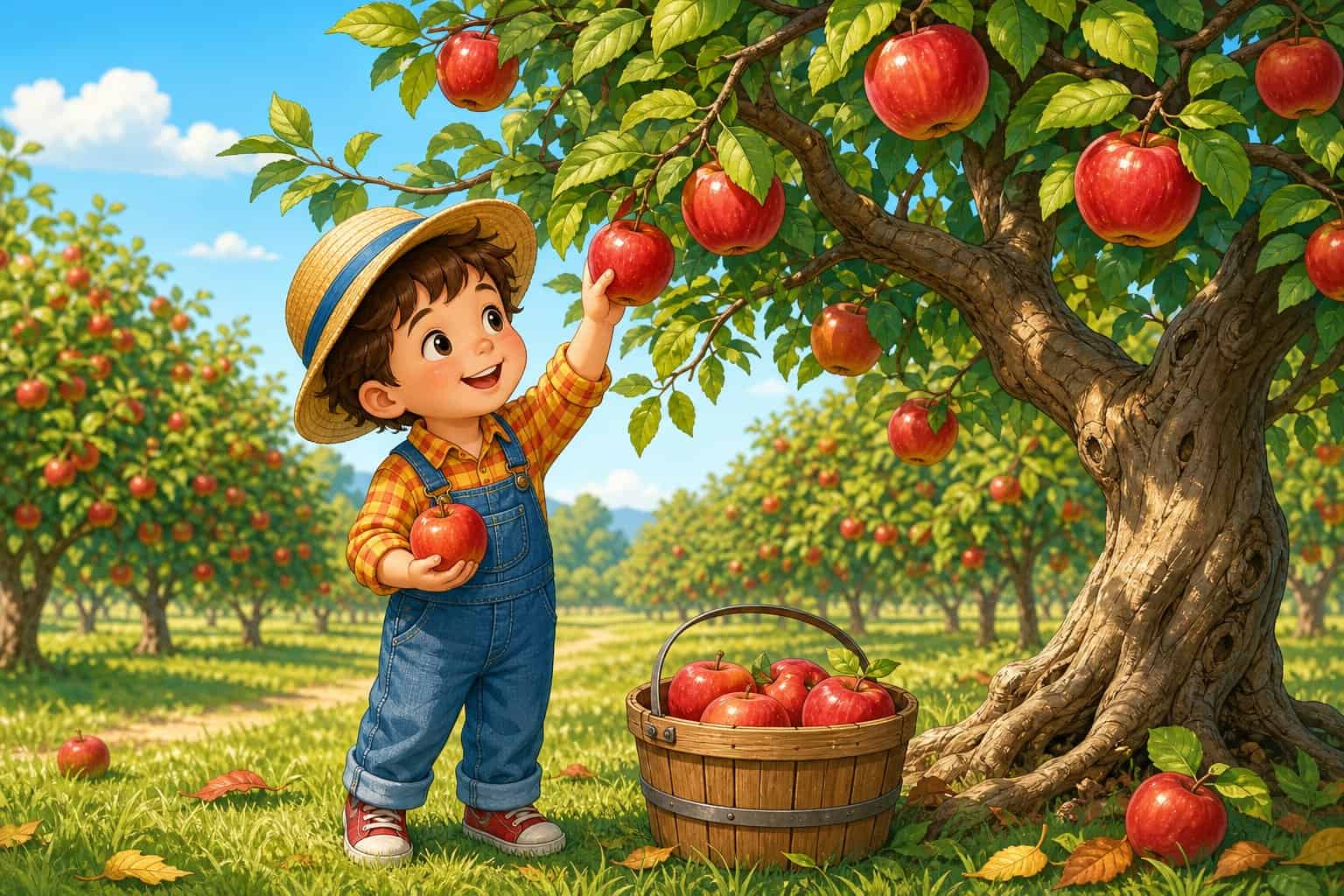 apple picking coloring pages