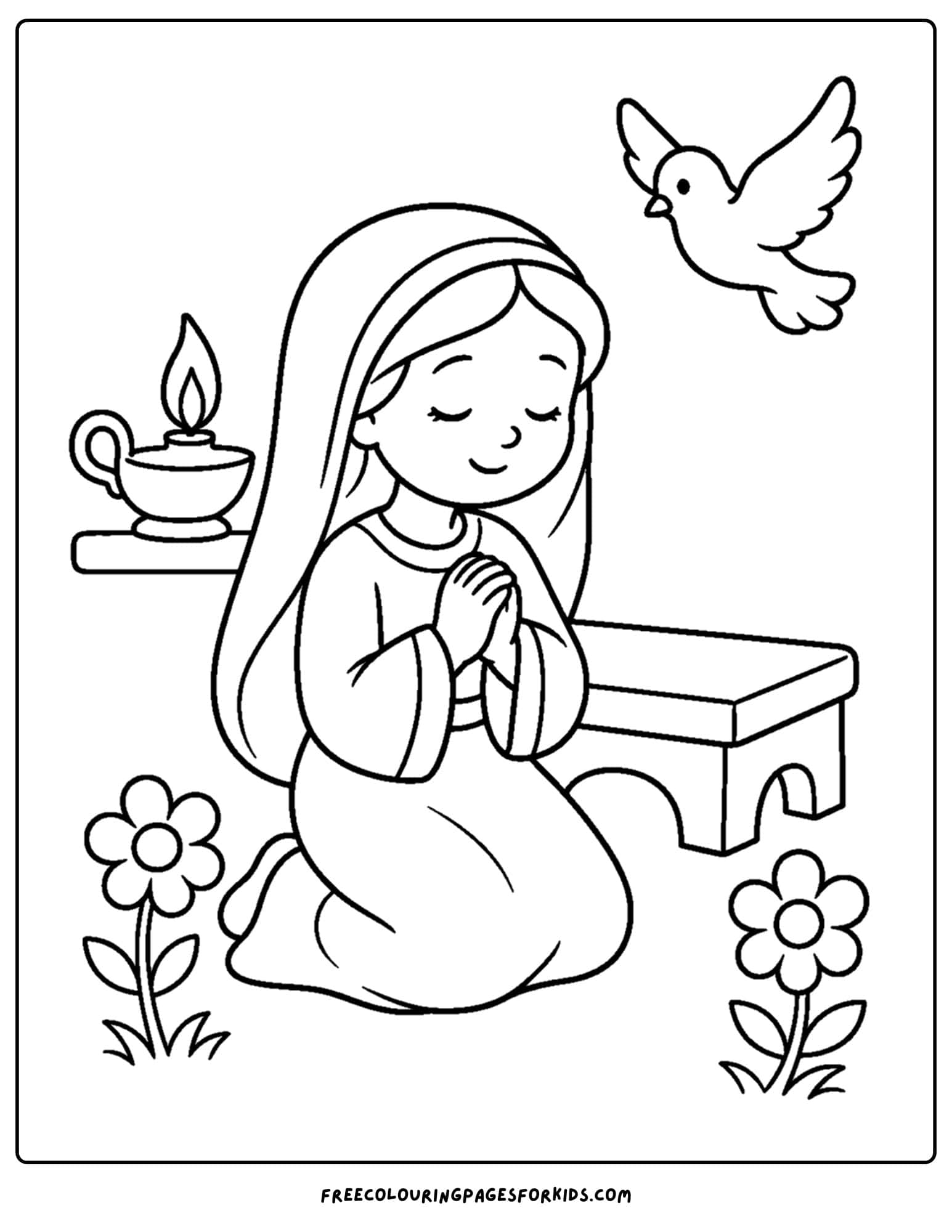 a christian coloring page showing hannah praying