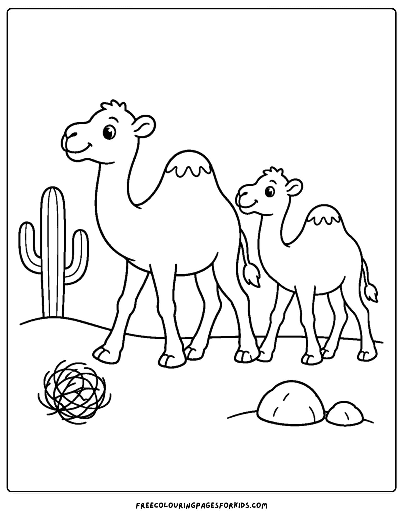 a desert coloring page showing a camel caravan