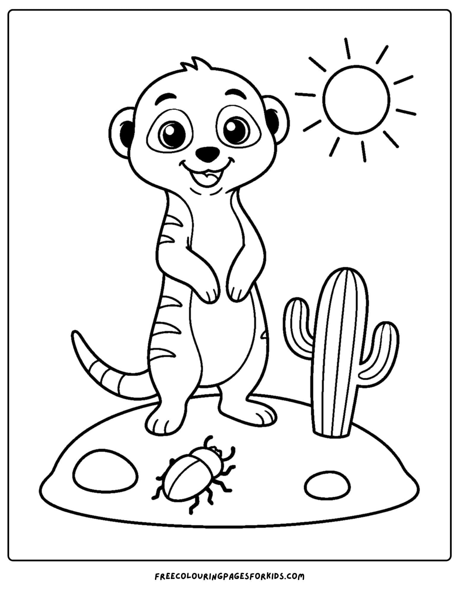 a desert coloring page showing a meerkaton lookout