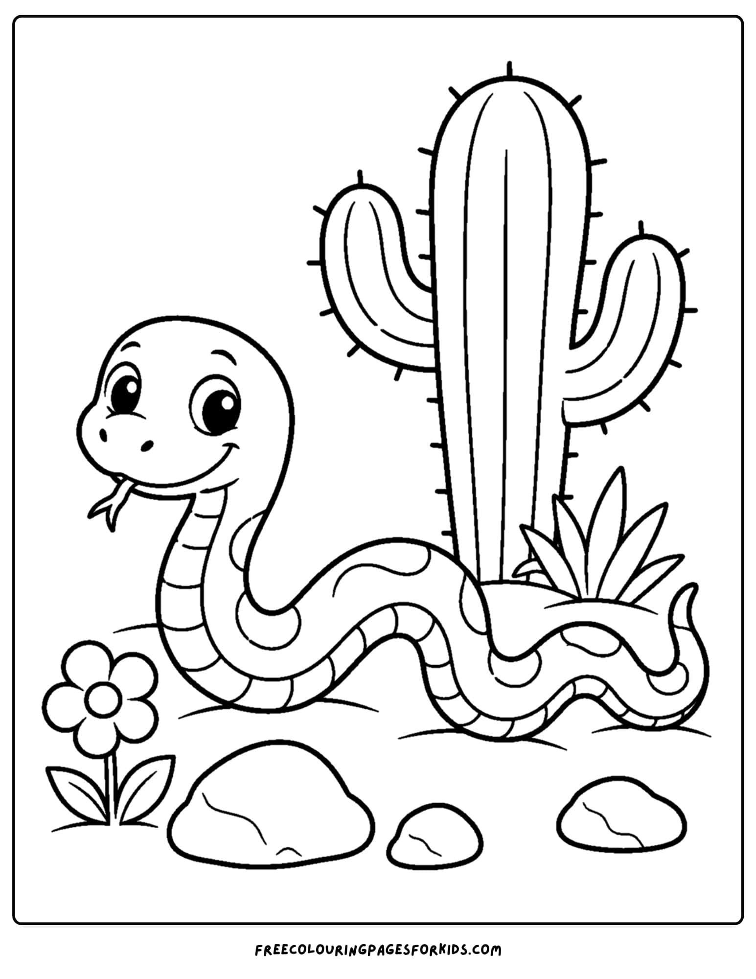a desert coloring page showing a snake slithering across the sand