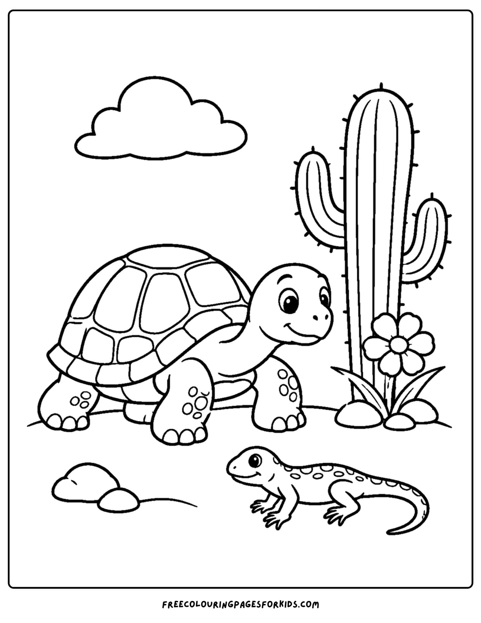 a desert coloring page showing a desert tortoise going for a walk