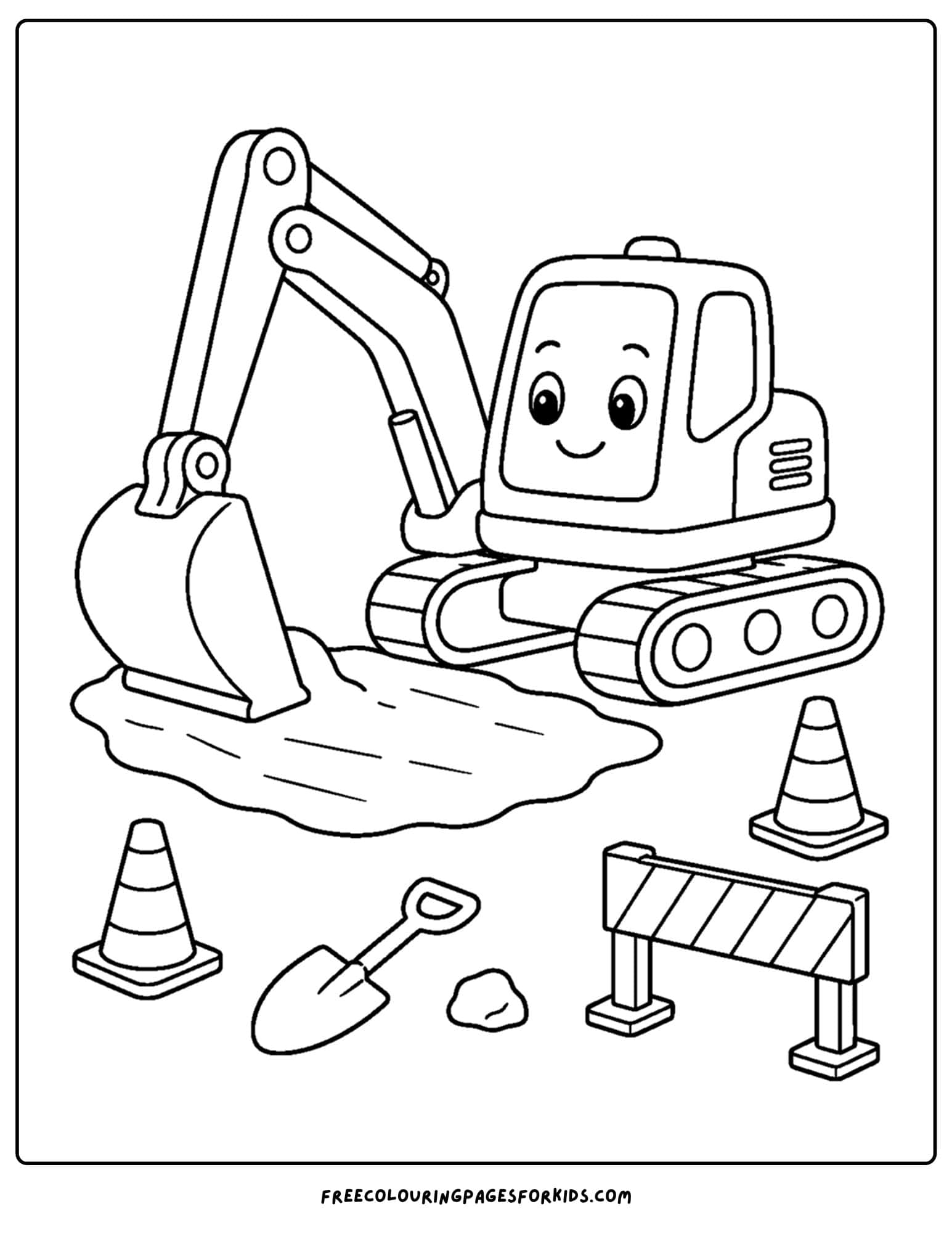a coloring page of an excavator levelling off the ground