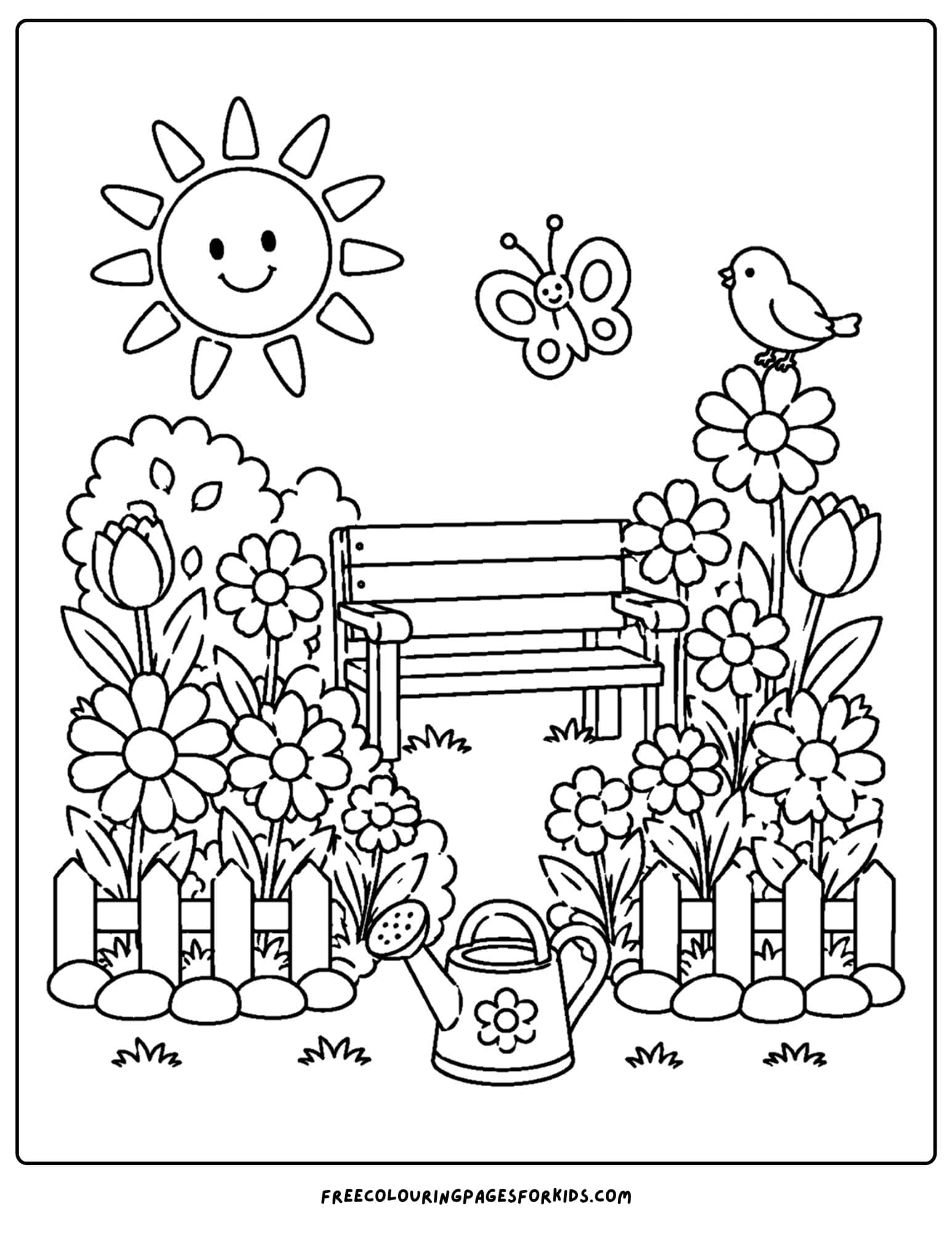 a coloring page of a flower garden full of blooming flowers