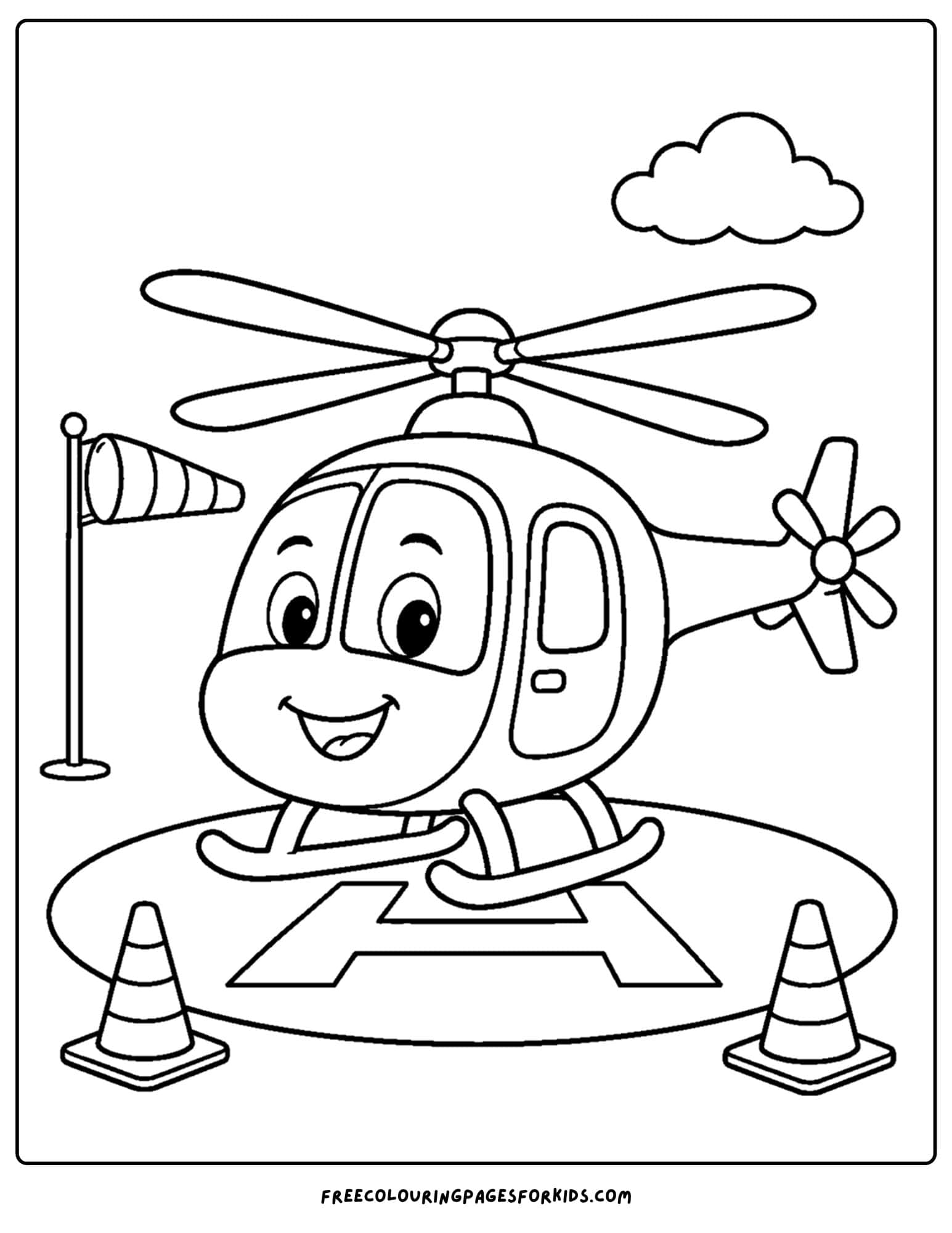 a coloring page of a helicopter ready for takeoff