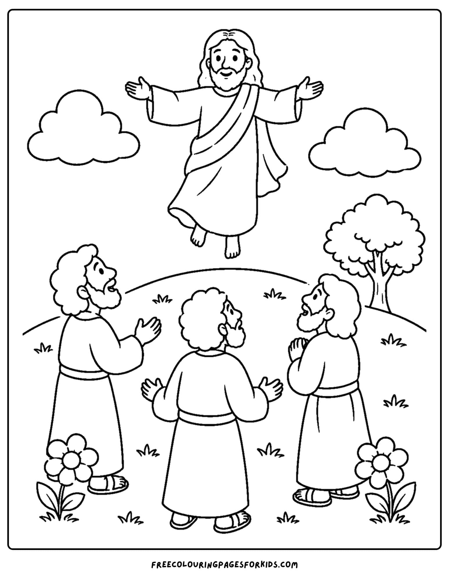 a coloring page of jesus ascending into heaven