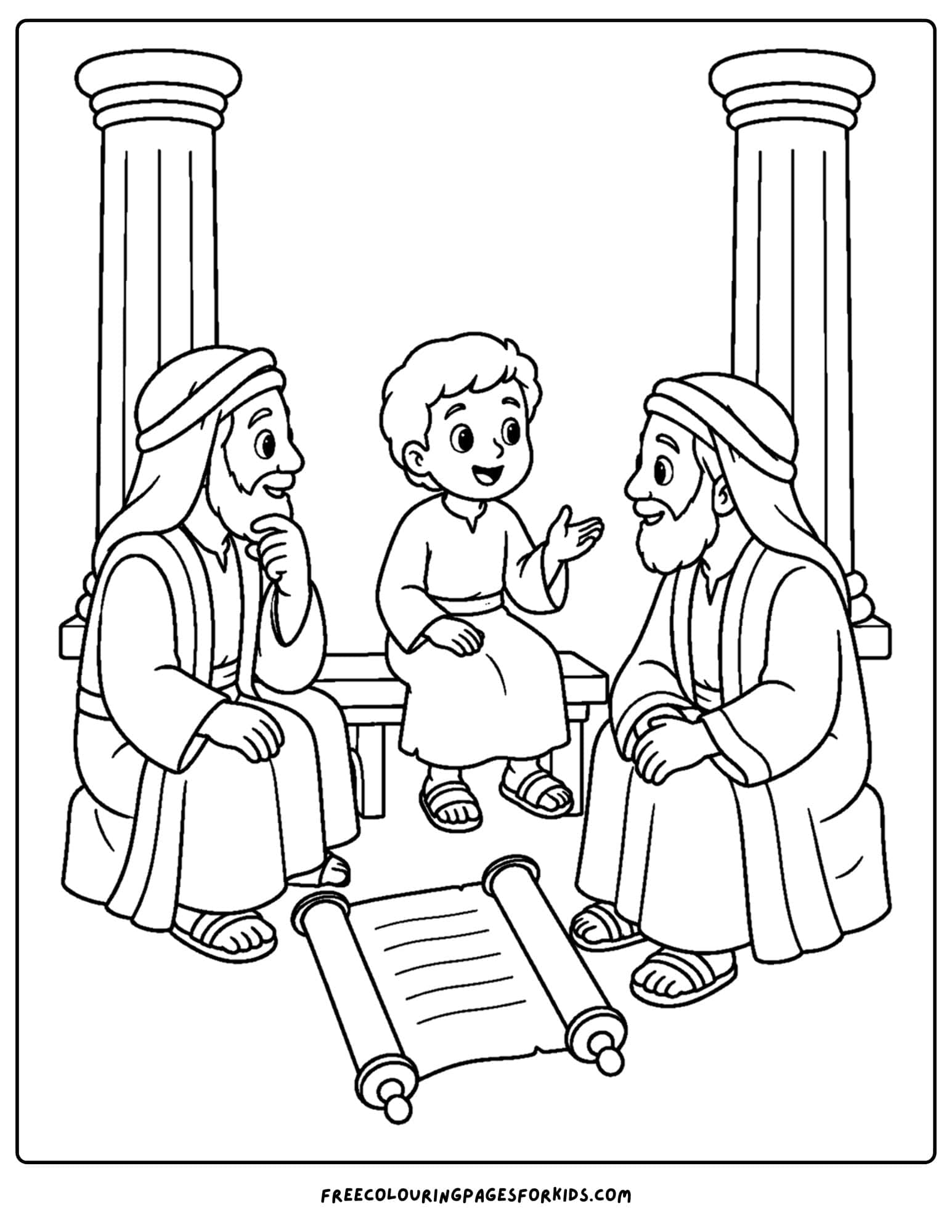 a coloring page of jesus at the temple