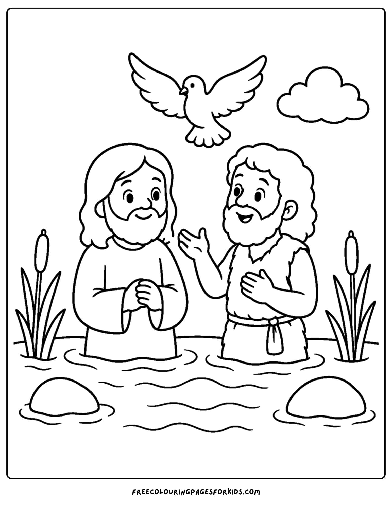 a coloring page of jesus baptized in jordan