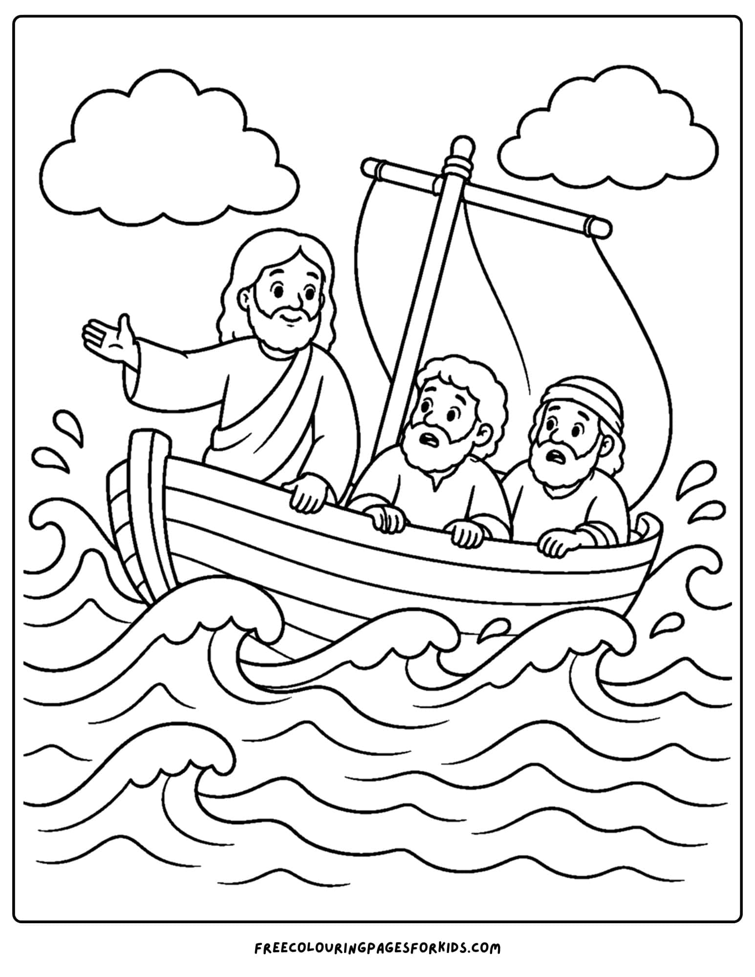 a coloring page of jesus calms the storm
