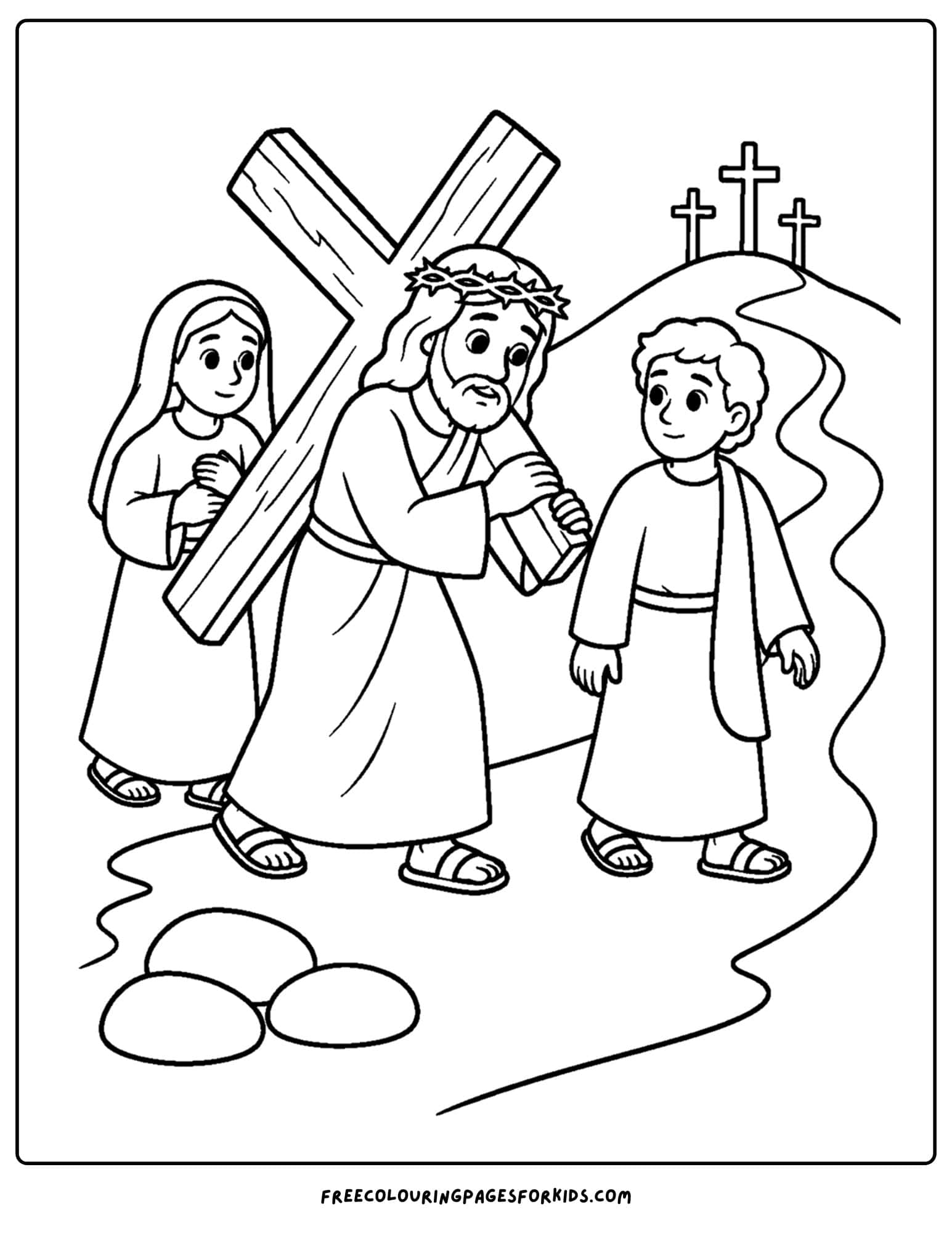 a coloring page of jesus carrying the cross