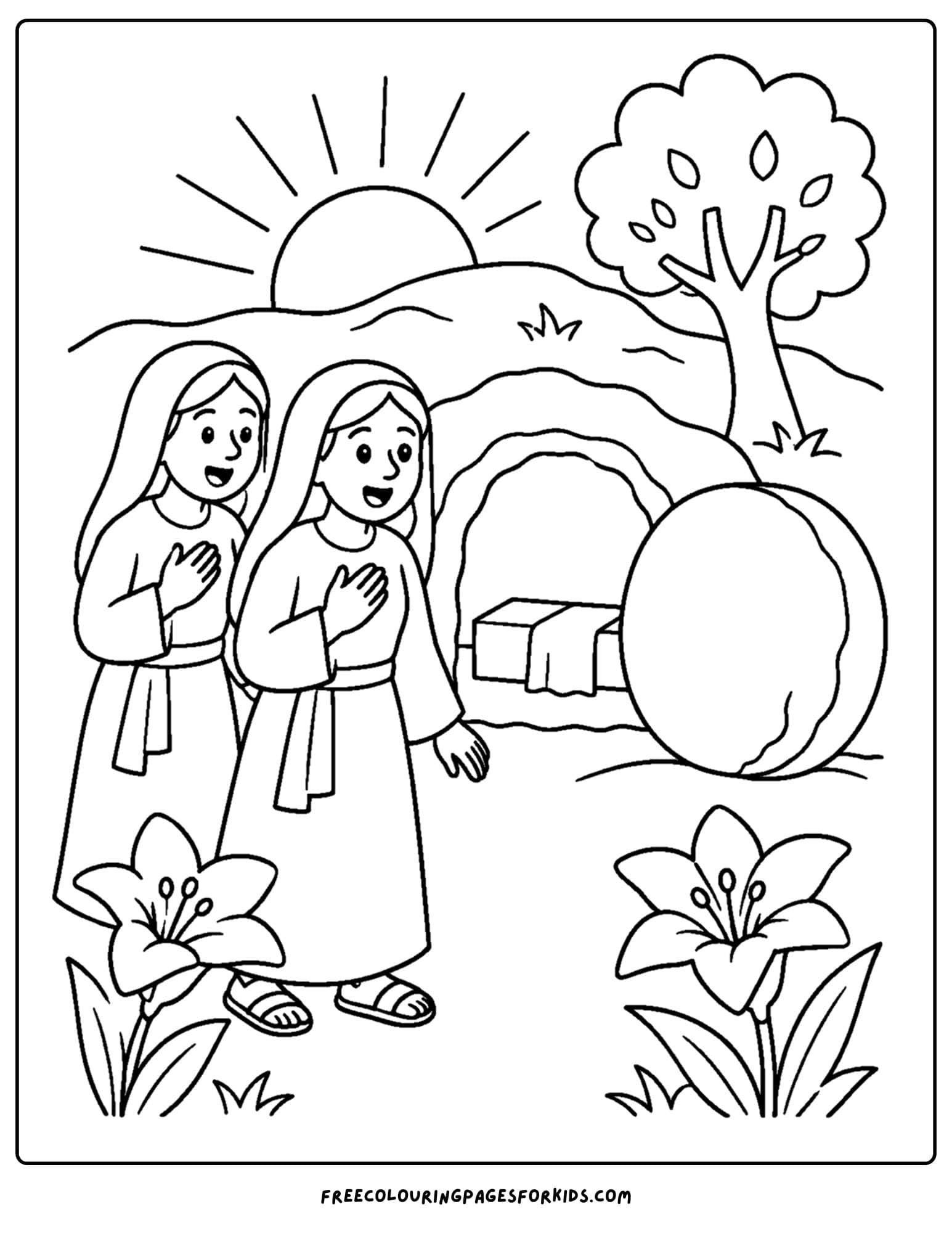 a coloring page of jesus 's empty tomb