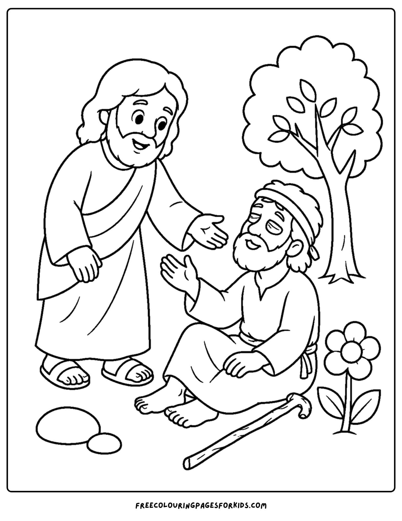 a coloring page of jesus healing a blind man