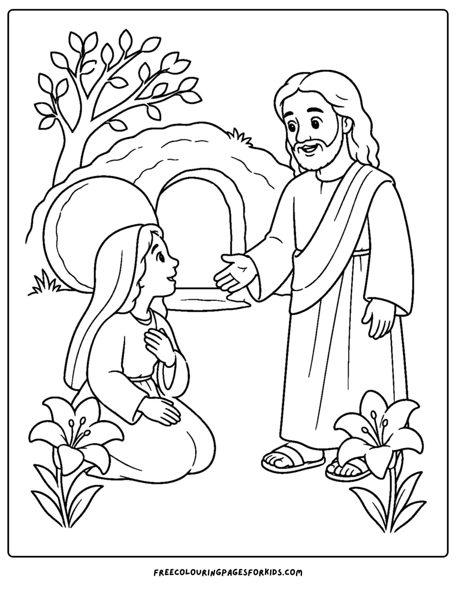 a coloring page of jesus meeting mary magdalene
