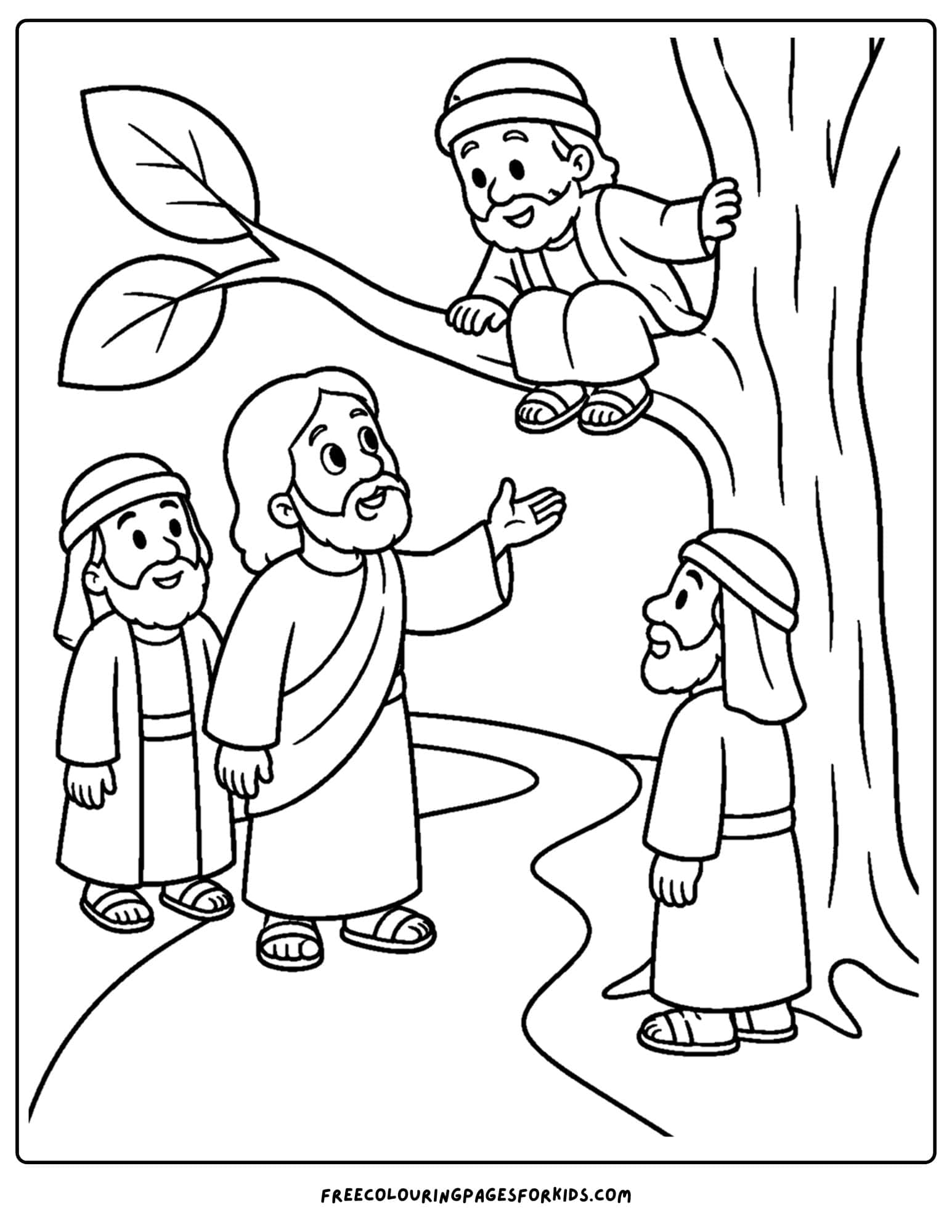 a coloring page of jesus meeting zacchaeus