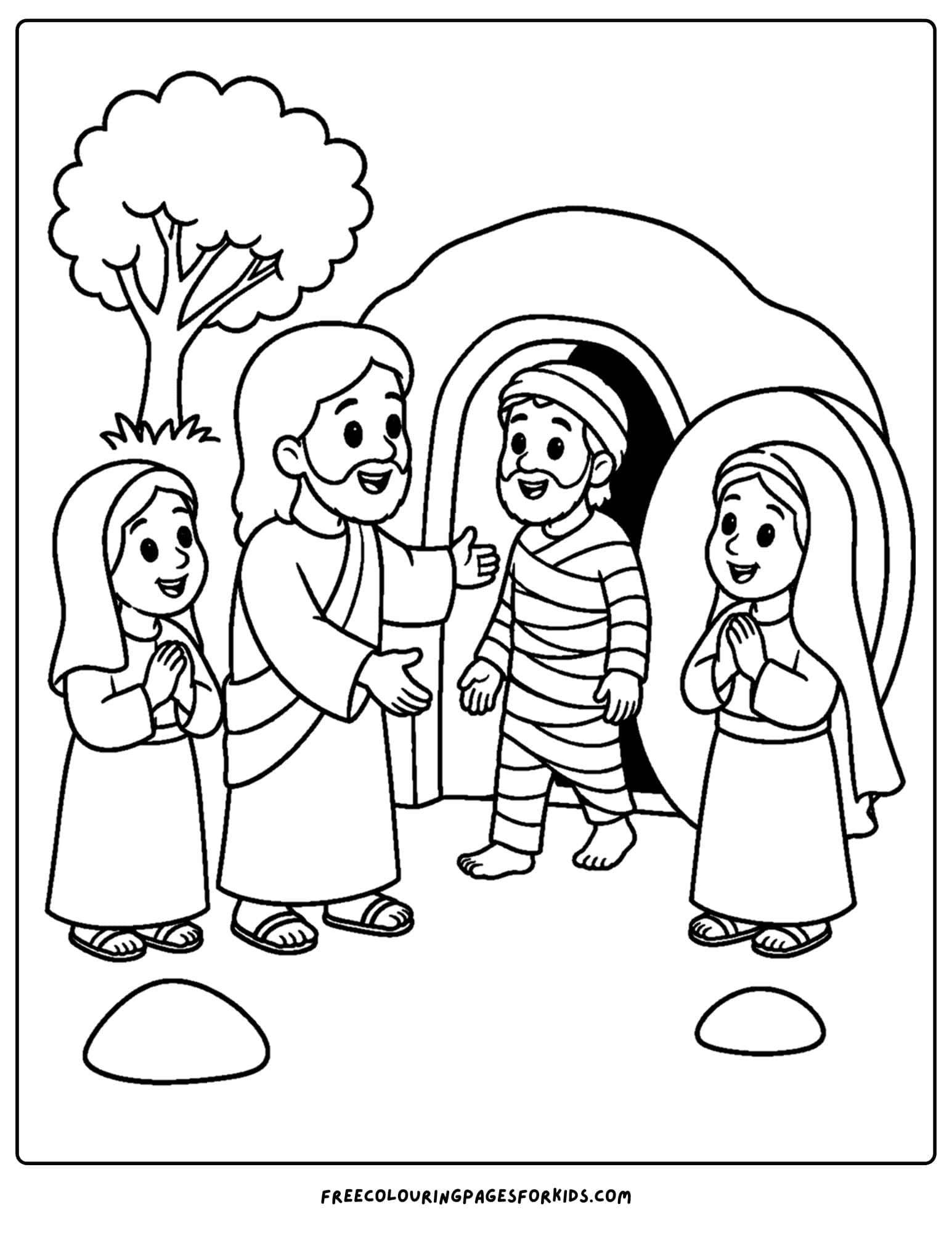 a coloring page of jesus raising lazarus