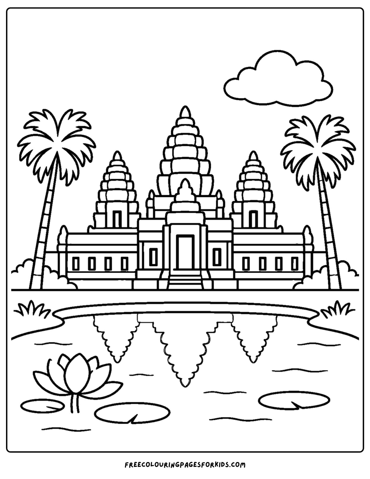 a coloring page of a landmark named angkor wat cambodia