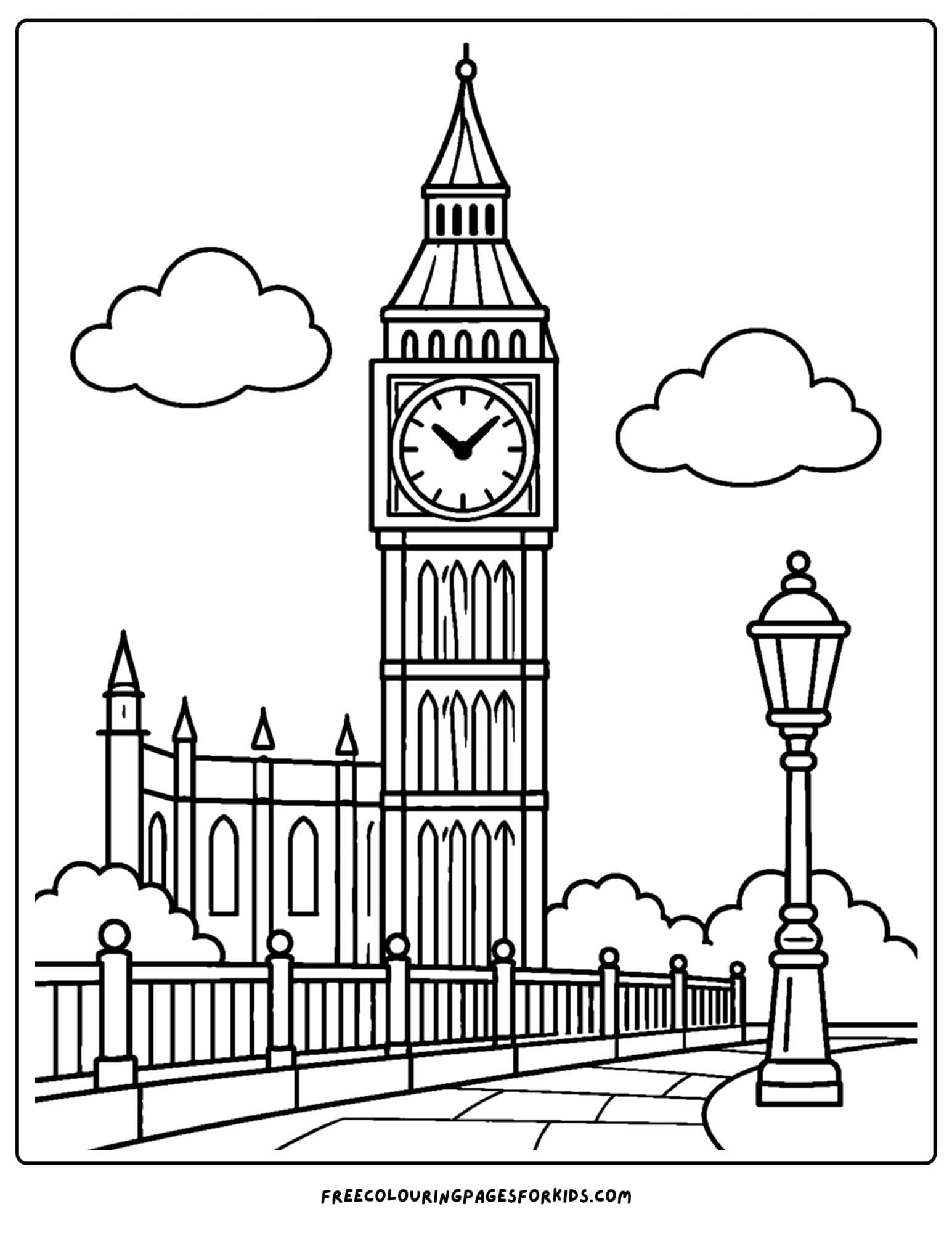 a coloring page of a landmark named the big bed in london