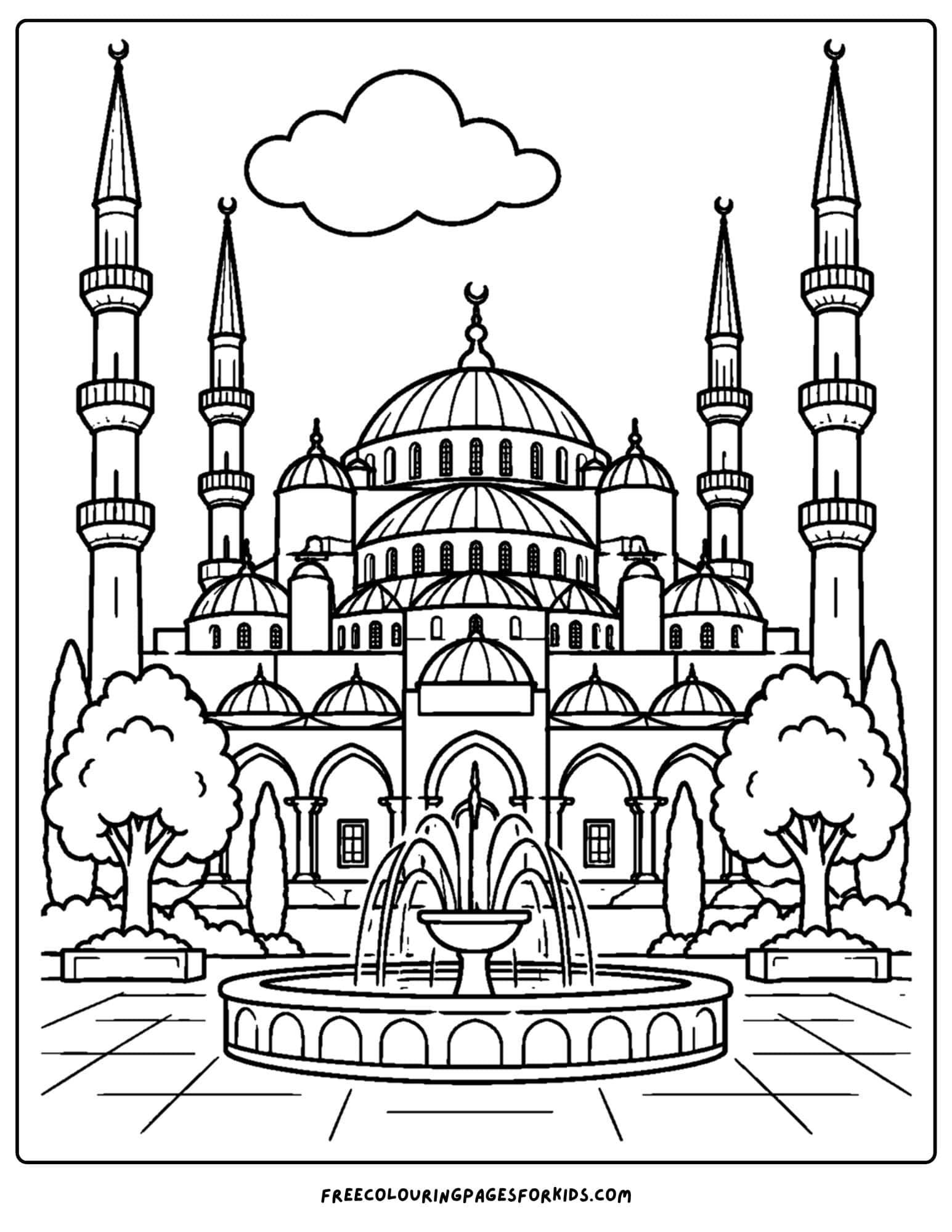 a coloring page of a landmark named the blue mosque in istanbul