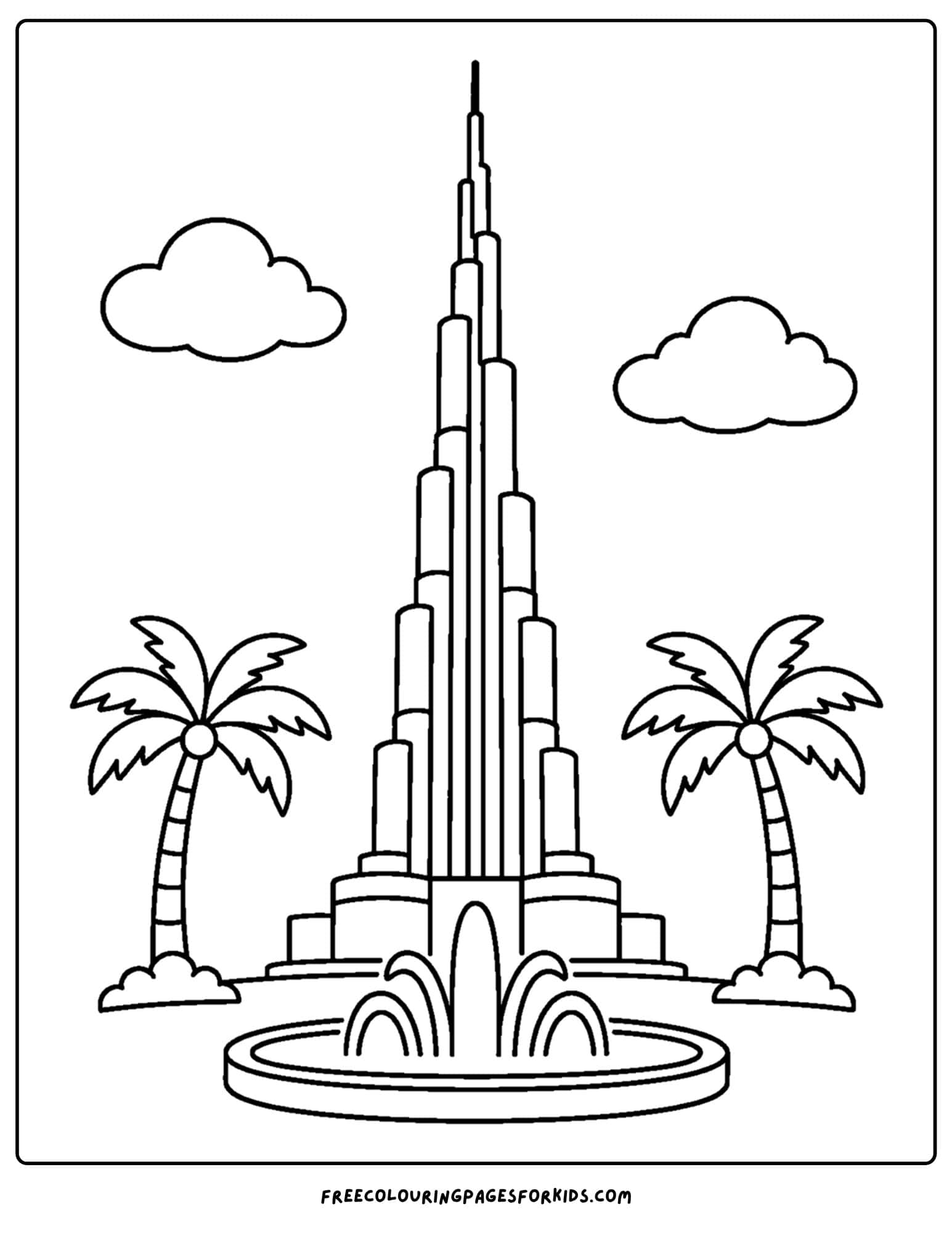 a coloring page of a landmark named the burj khalifa in dubai