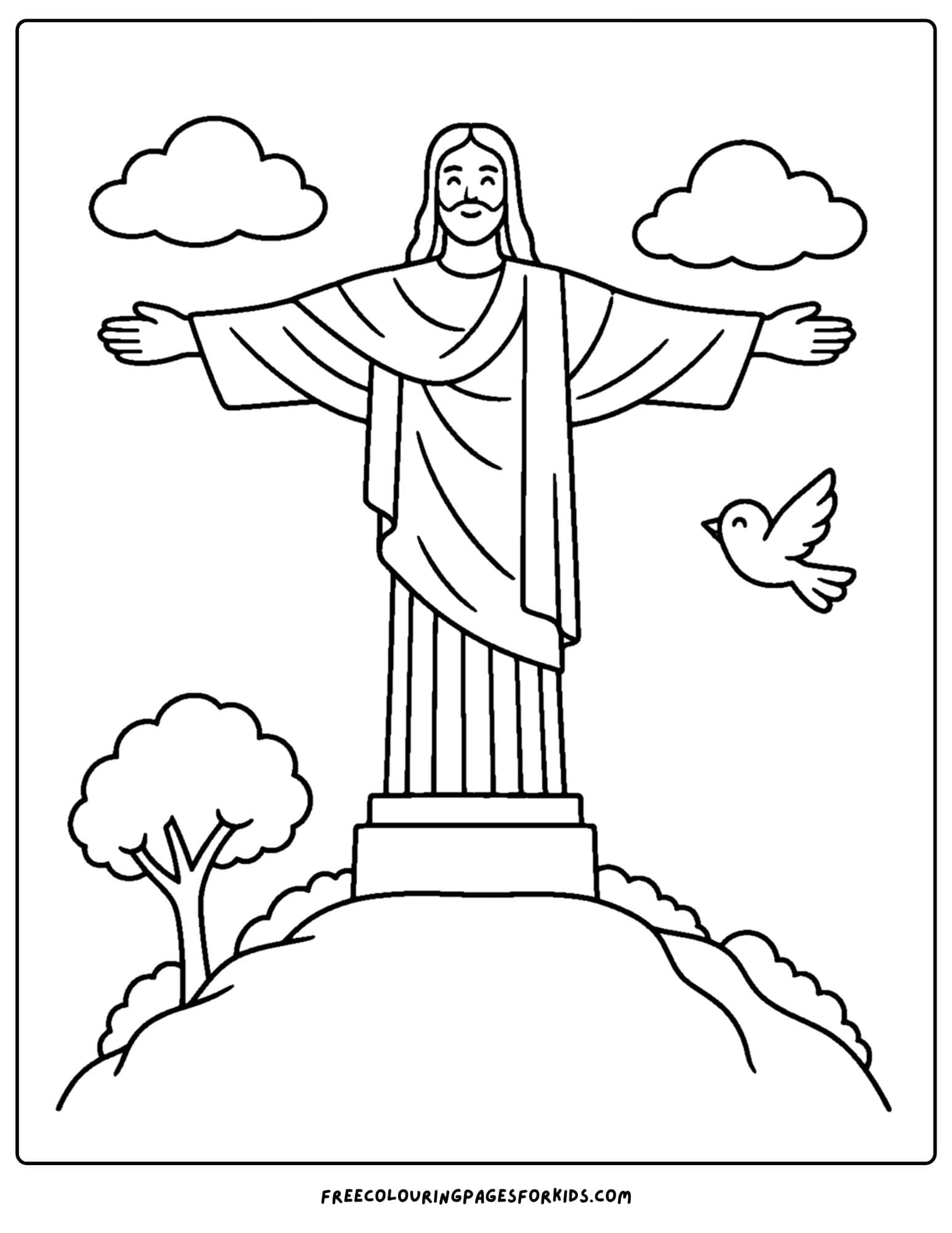 a coloring page of a landmark named the christ the redeemer in brazil