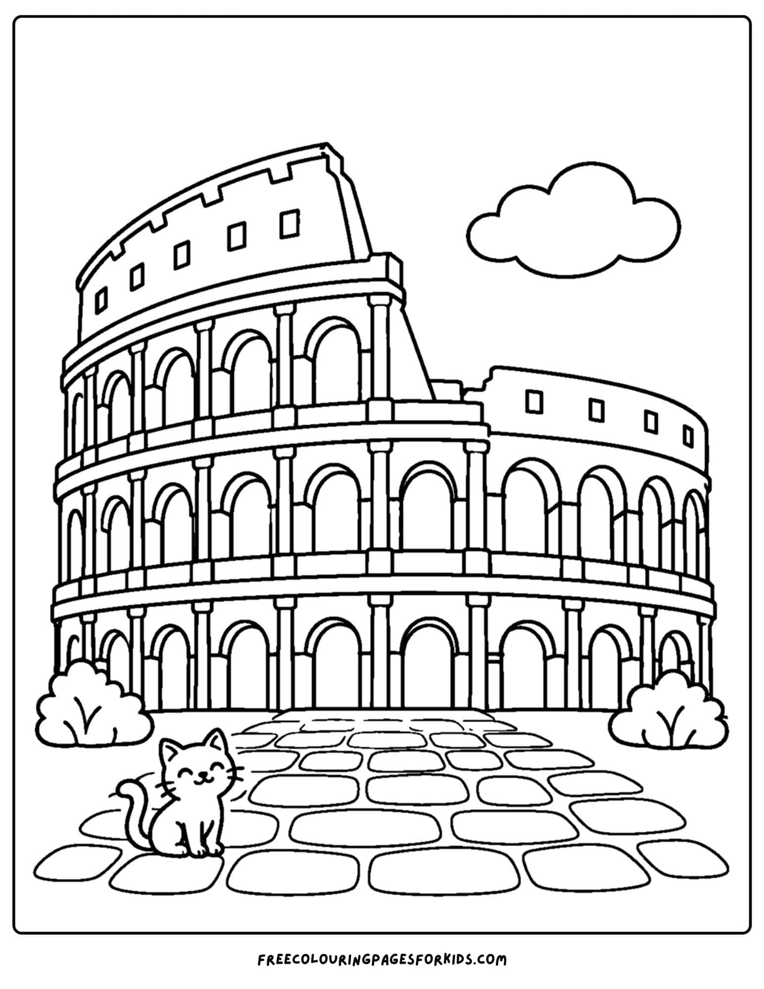 a coloring page of a landmark named the colosseum in rome