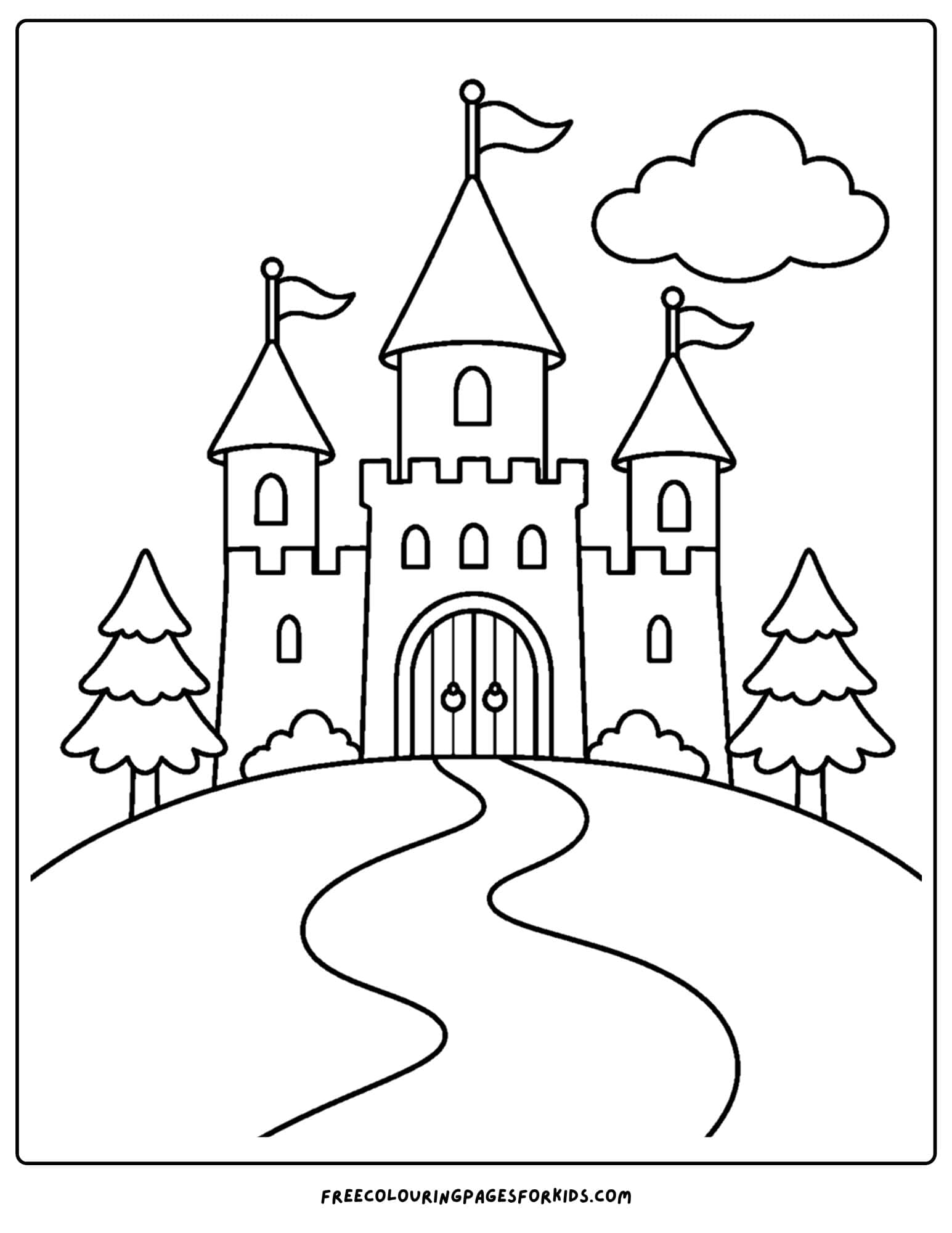 a coloring page of a landmark of a fairytale castle