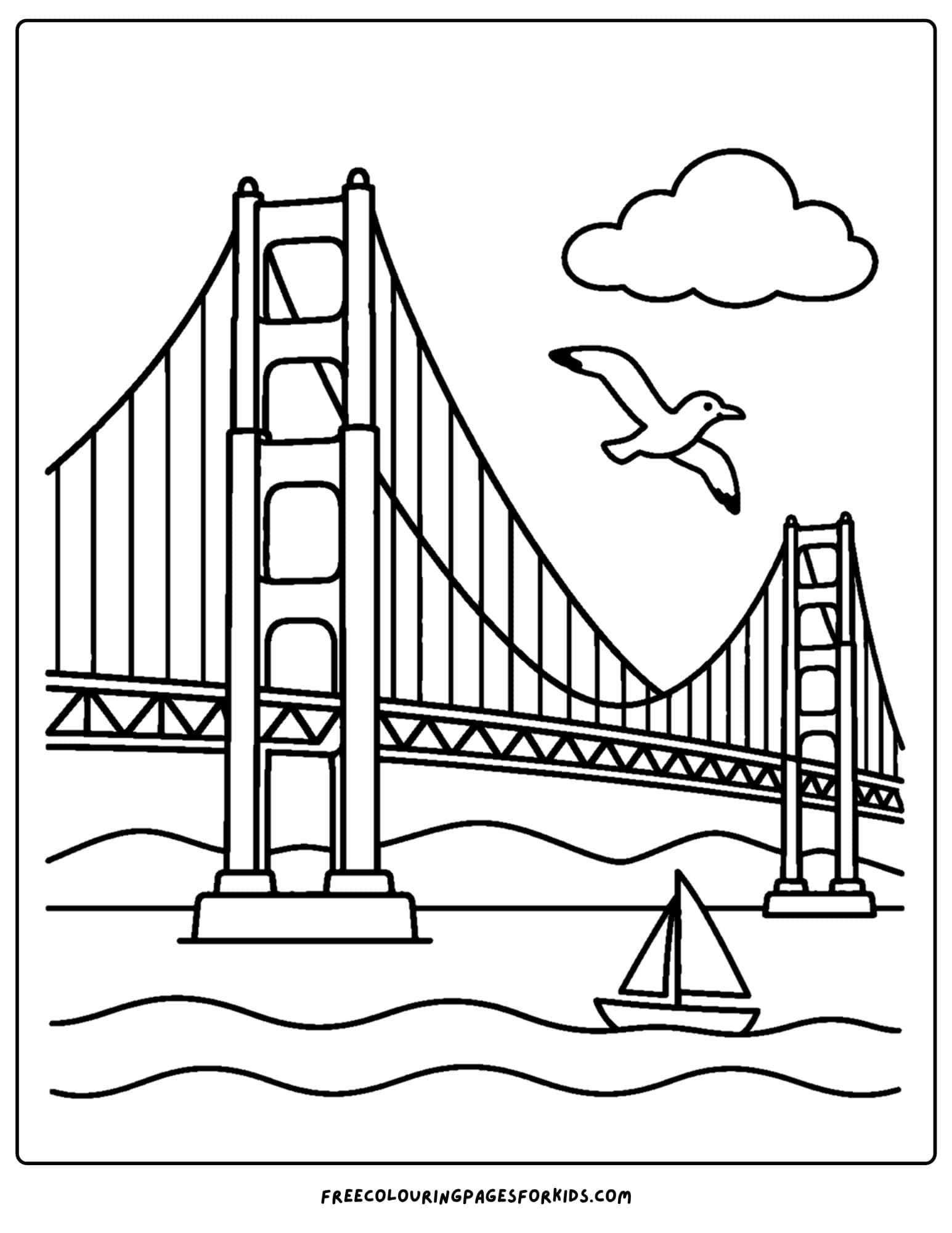 a coloring page of a landmark named the golden gate bridge in san francisco