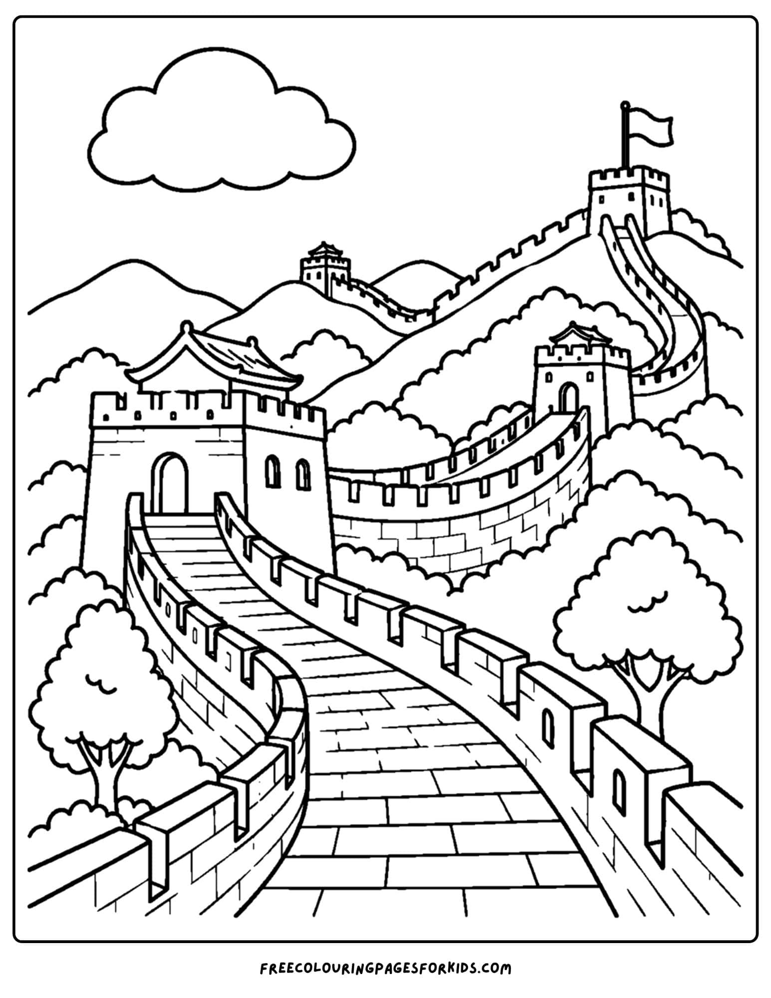 a coloring page of a landmark named the great wall of china