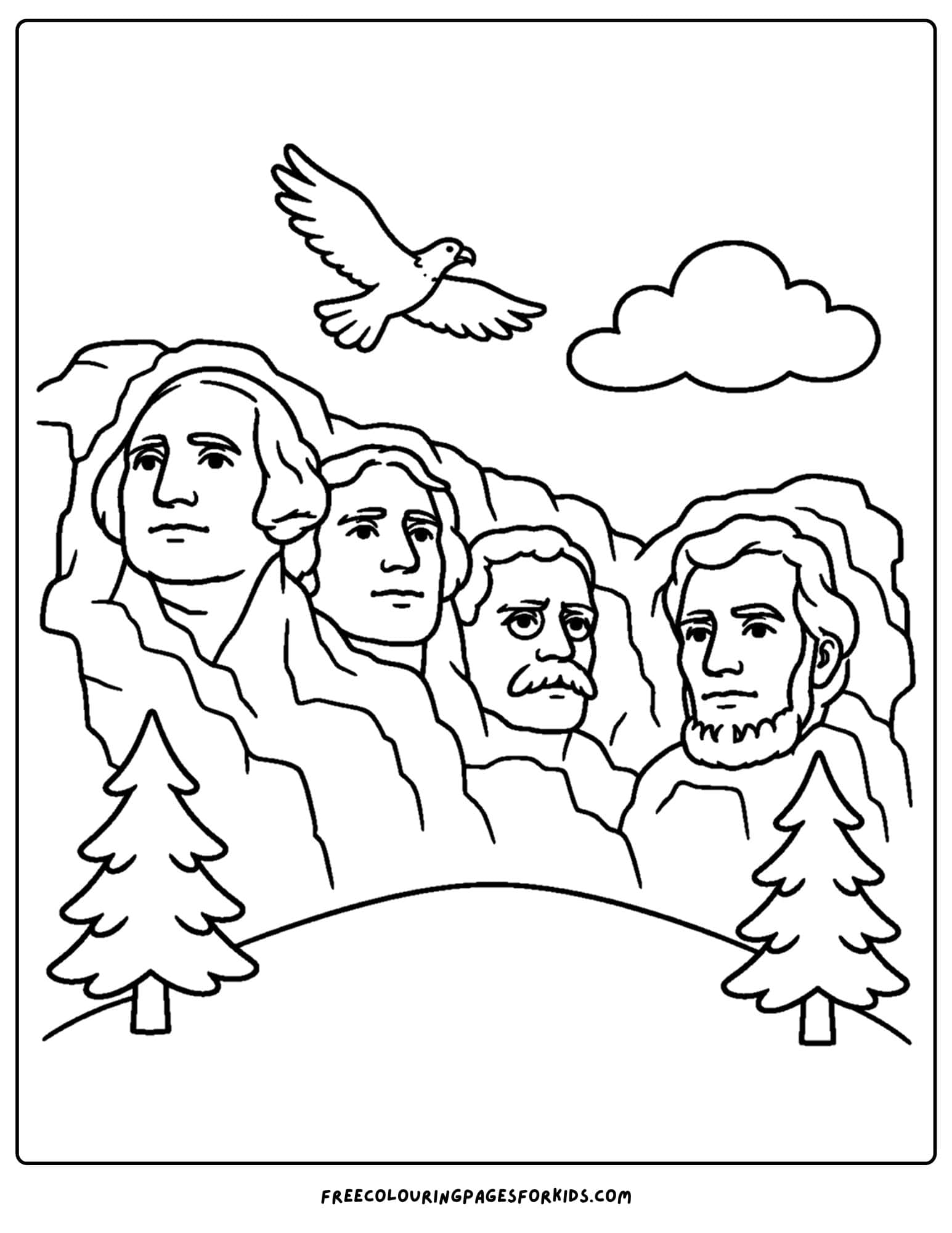 a coloring page of a landmark named the mount rushmore in america