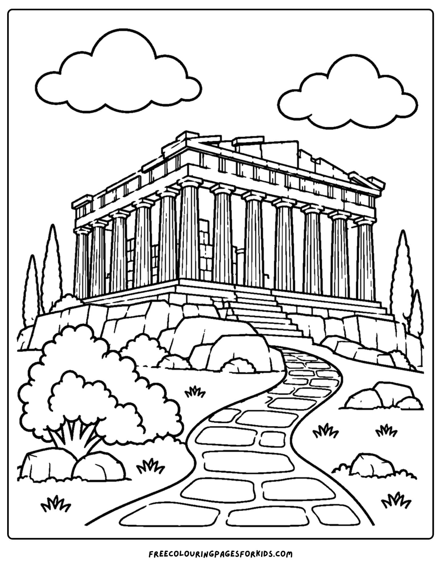 a coloring page of a landmark named the panthenon in athens