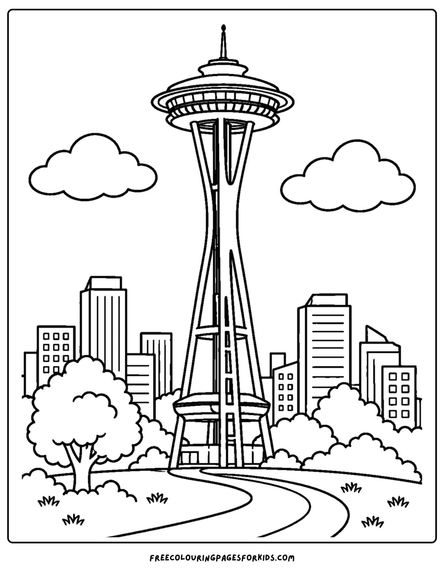 a coloring page of a landmark named the space needle in seattle